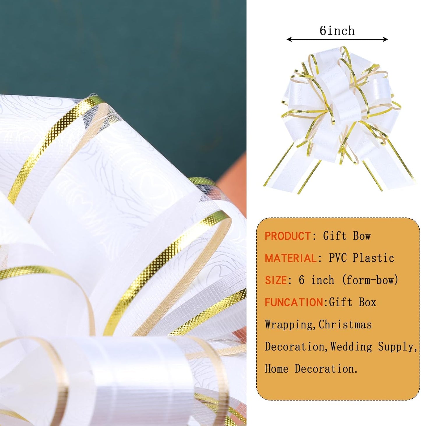 12 Pieces Rose Pull Bows,6 Inches Pull Bows for Gift Wrapping,Basket and Wedding Decoration,Holiday and Birthday Presents Wrapping Bows,Christmas Bows for Gift Wrapping