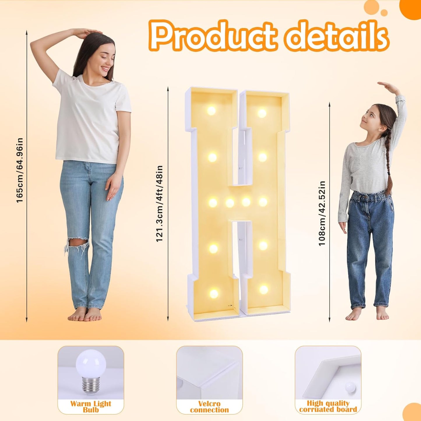 4ft Marquee for Letters, Large Light up Letters, Multifunctional 4ft Light up Letters Marquee for Party Decorations, Letter Balloons, Wedding Decor, Proposal Decorations (Letters H)