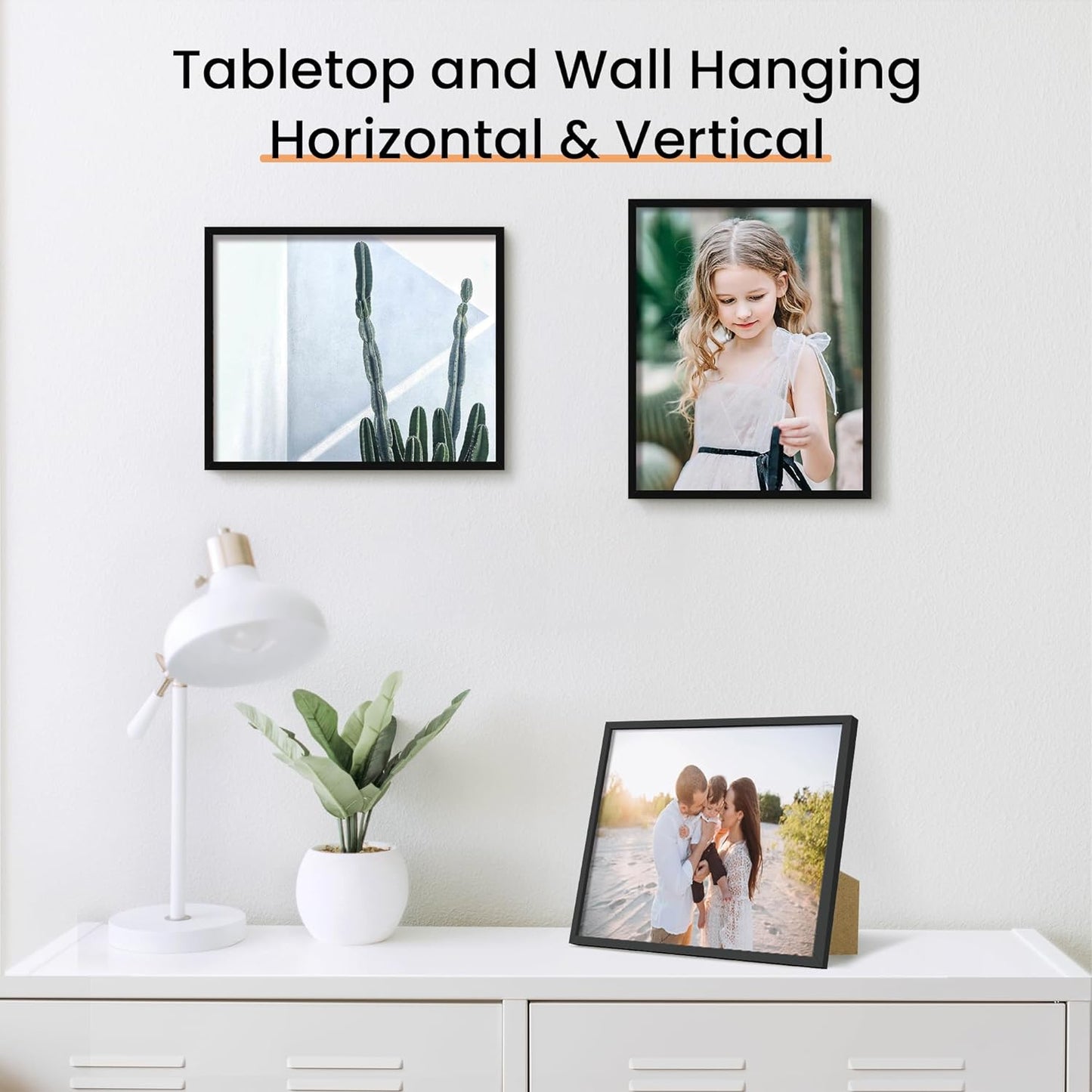 upsimples 8x10 Picture Frame Set of 3, Made of High Definition Glass for 8 x 10, Wall and Tabletop Display Thin Border Photo Frames for Home Decor, Black