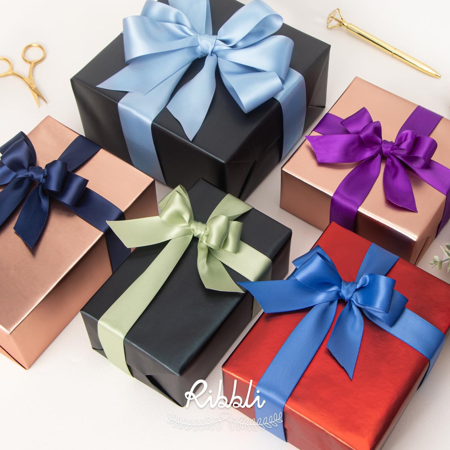 Ribbli Navy Double Faced Satin Ribbon,1-1/2” x Continuous 25 Yards,Use for Bows Bouquet,Gift Wrapping,Wedding,Floral Arrangement