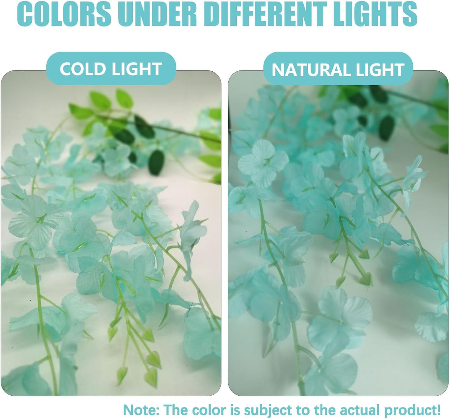 5 Pack Teal Wisteria Hanging Flowers, 3.44 Ft Fake Hanging Flowers, Artificial Wisteria Garland Vines for Wedding Room Backdrop Outdoor Patio Garden Decoration