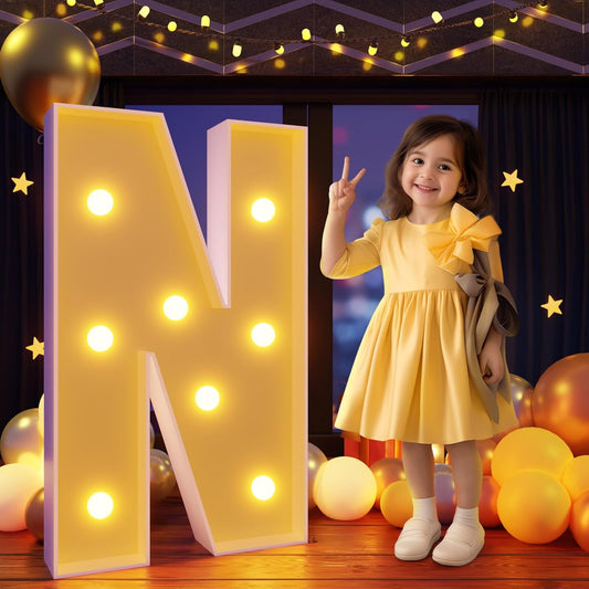 Marquee Letters 3 Feet Tall Large Light Up Letters N Happy Birthday Decorations Marry Me Engagement Party Decor Yellow Light Birthday Decorations Balloon Arch Kit Foam Sign N