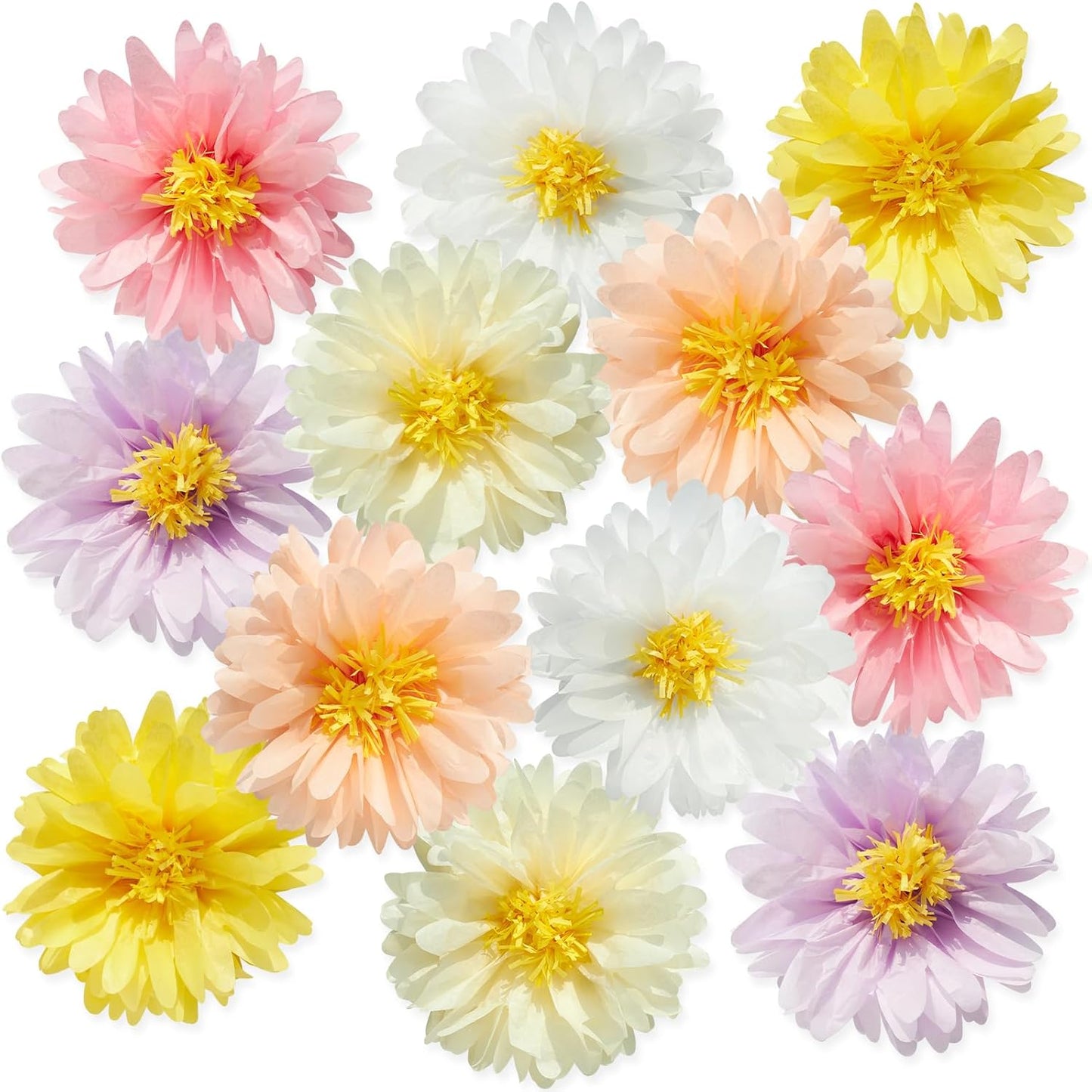12 Pcs Daisy Tissue Paper Pom Poms Party Decorations Colorful Tissue Flowers Spring Party Decoration Paper Flowers Decorations for Wall Backdrop Garden Wedding Decor