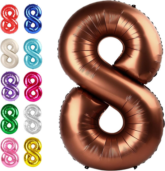 Helium Foil Coffee Brown Number 8 Balloon 40 Inch, Mylar Eight Numbers 8 18 28 38 48 58 80 88 Birthday Balloons, Dark Brown Women Men Anniversary Graduations Party Supplies