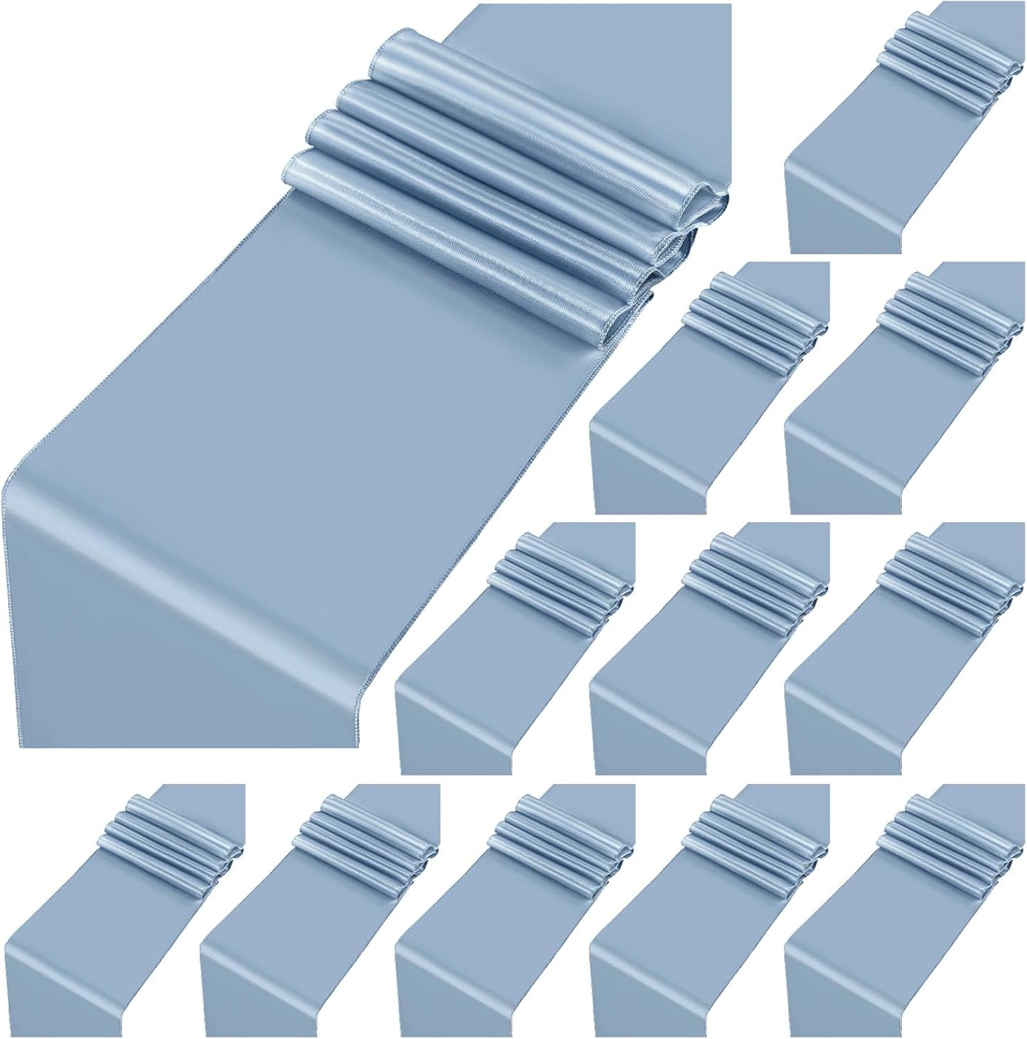 12 Pack Dusty Blue Satin Table Runner,12 x 108 inch Long Premium Smooth Table Runner for Wedding, Banquets, Birthday, Party, Graduation, Engagements,Table Runners fit Rectangle and Round Table