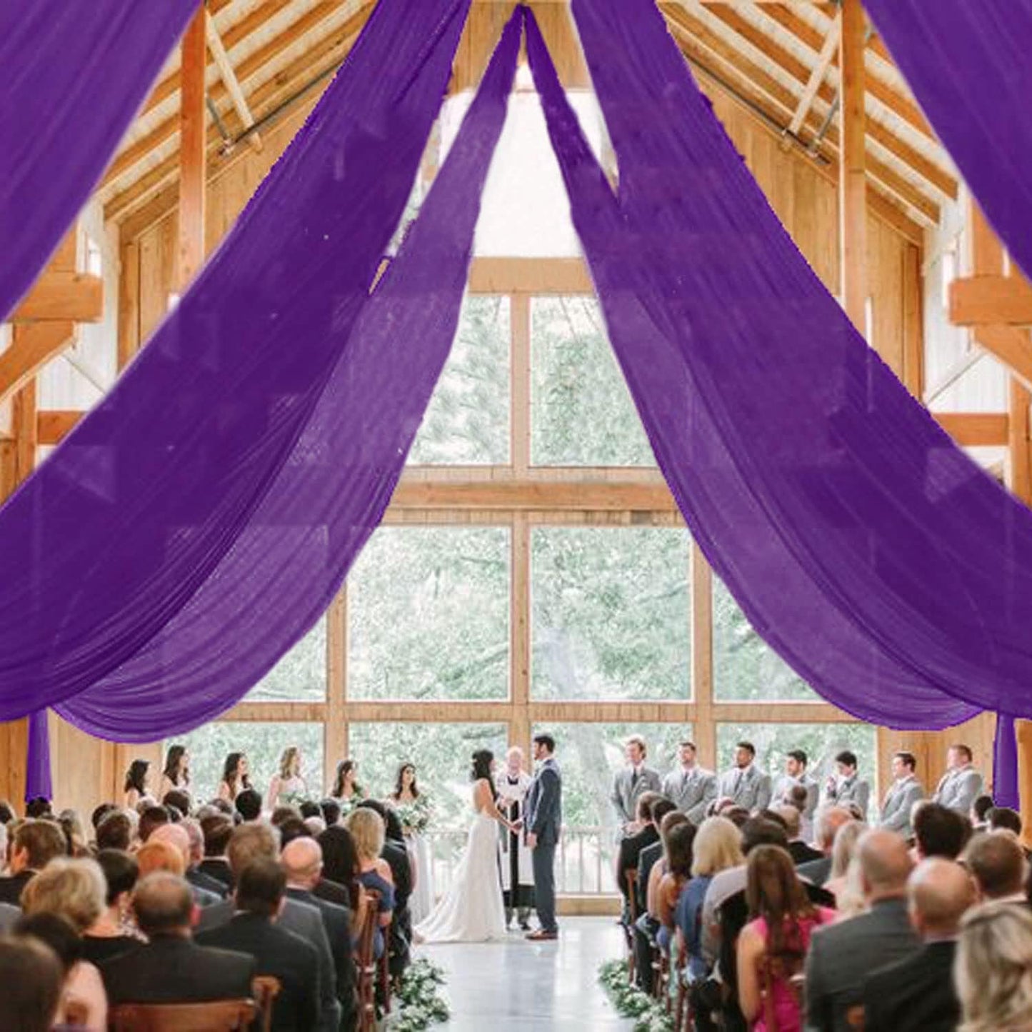 MODFUNS Ceiling Drapes for Weddings Purple Chiffon Sheer Ceiling Curtain 4 Panels 5FTx20FT Wedding Arch Draping Fabric Chiffon Backdrop Curtains Tulle Arbor Drapery Party Stage Ceremony Ceiling Sheer