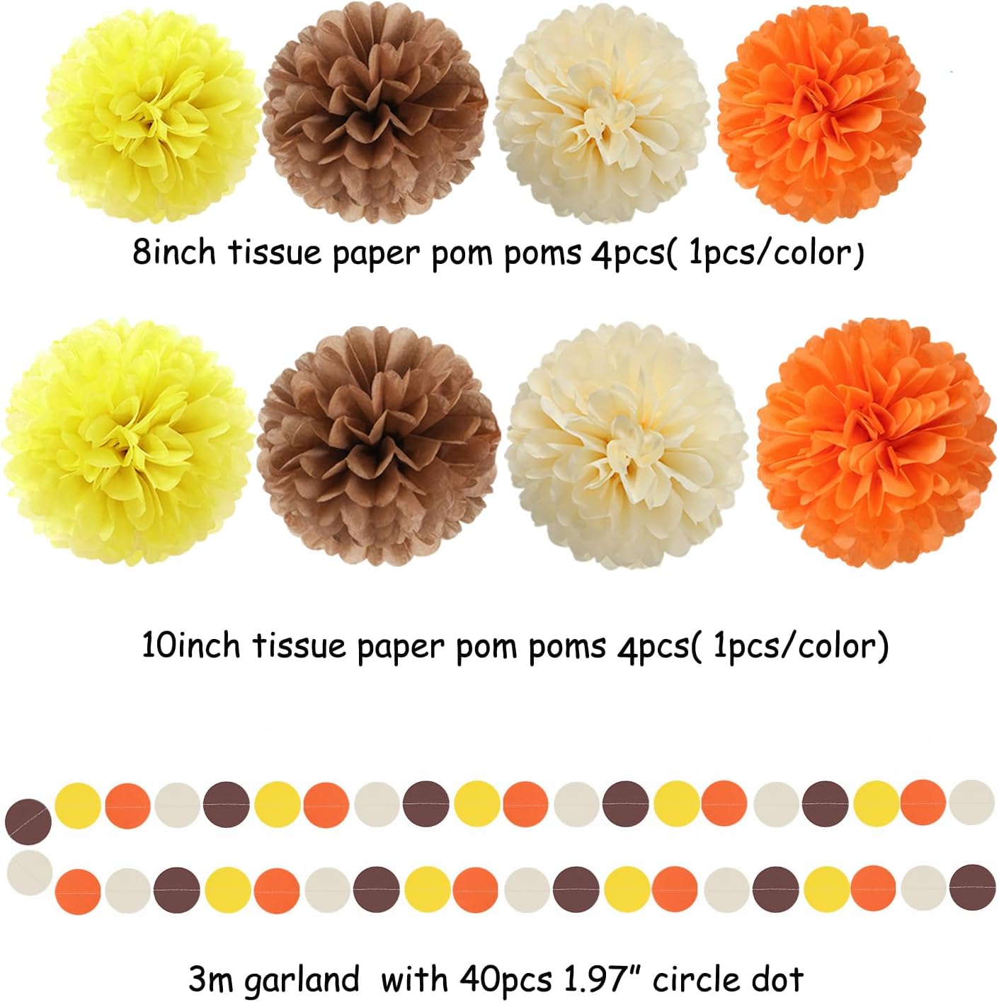 Brown-Orange Yellow Baby-Shower Party Decorations - 30pcs Fall Autumn Harvest Thanksgiving Tissue Pom Poms Streamers, Birthday Bridal Wedding Bachelorette Tassel Garland Banner Decor Ouruola