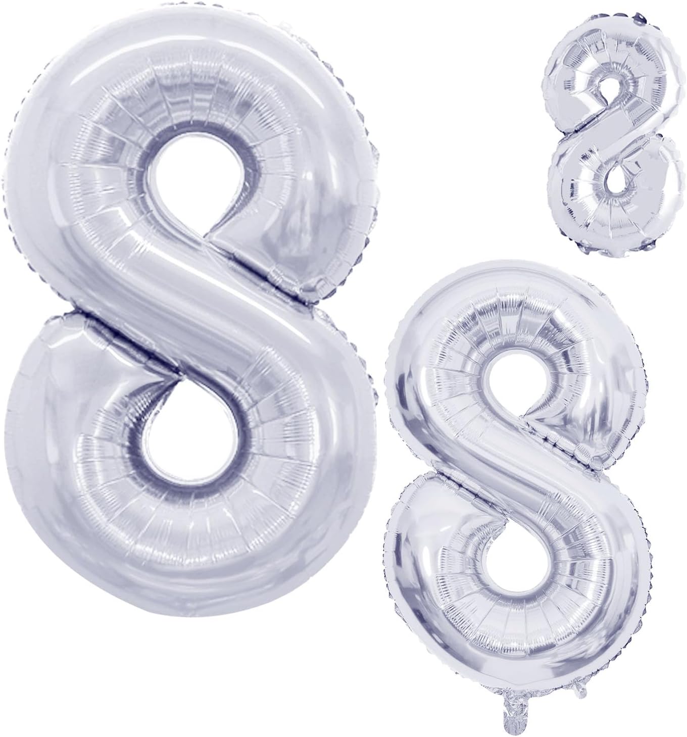 GOER Silver Foil Balloons Number 8,Huge Number Balloons for 8th Birthday Party Supplies Anniversary Decorations(3 pcs,42 inch,32 inc,16inch)