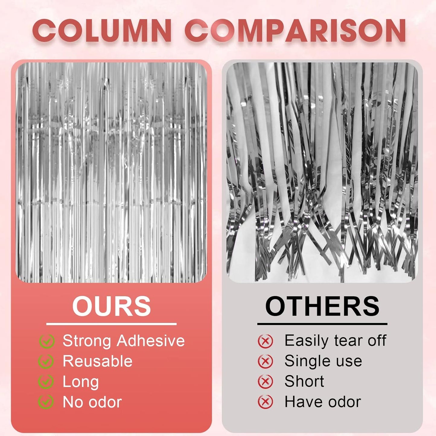 4 Pack Silver Foil Fringe Backdrop Curtains, Tinsel Streamers Birthday Party Decorations, Fringe Backdrop for Graduation, Baby Shower, Gender Reveal, Disco Party