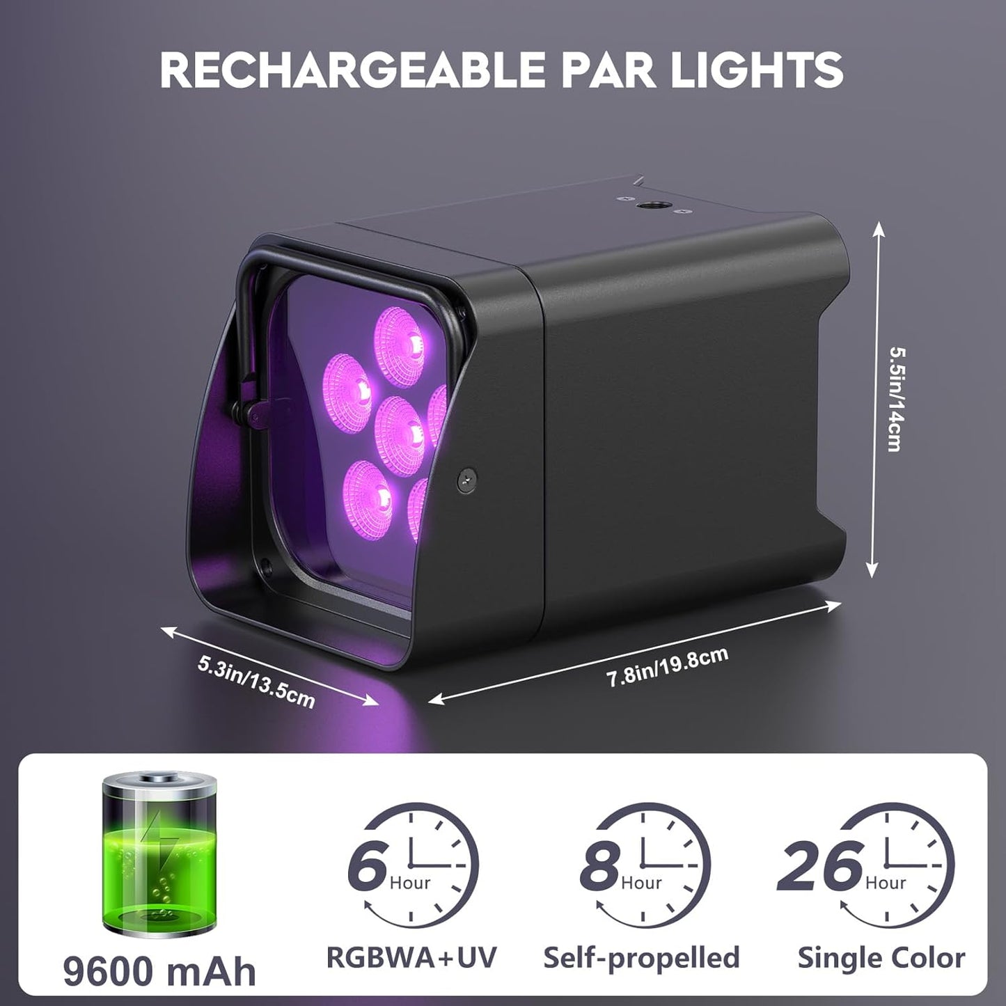 9600mAh Wireless Uplights with Charging Case, 6x18W RGBWA UV Stage Lights, APP/DMX512 Controlled Par Lights, Rechargeable Battery Powered Uplights for Show, Party,Black 6 Pack