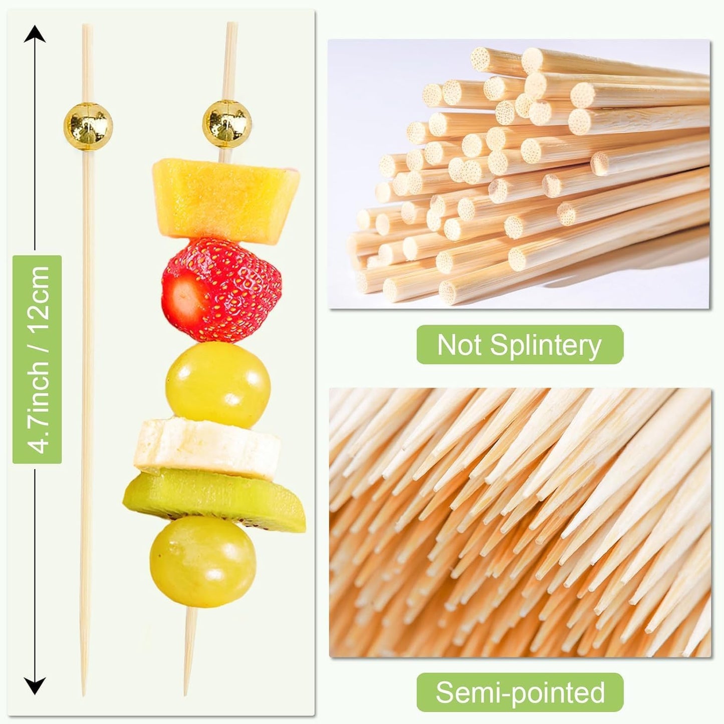 300Pcs Fancy Toothpicks for Appetizers,4.7Inch Gold Pearl Cocktail Picks For Drinks,Bamboo Appetizer Skewers for Charcuterie Boards Accessories,Martini, Sandwich,Desserts,Fruit,Gold Party Decorations