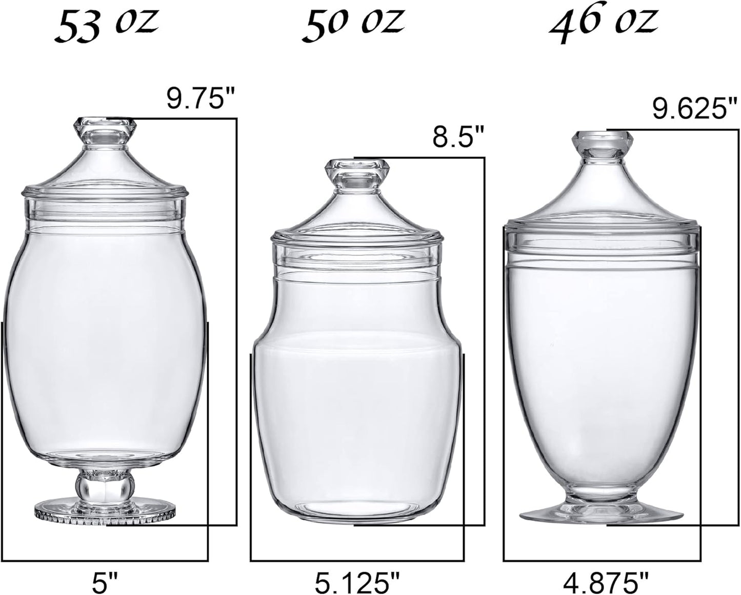 Amazing Abby - Keep - Acrylic Apothecary Jars (3-Piece Set), Plastic Jars with Lids, Bathroom Canisters, Vanity Organizers, Candy Buffet, Wedding Display, BPA-Free and Shatter-Proof (NOT Glass)