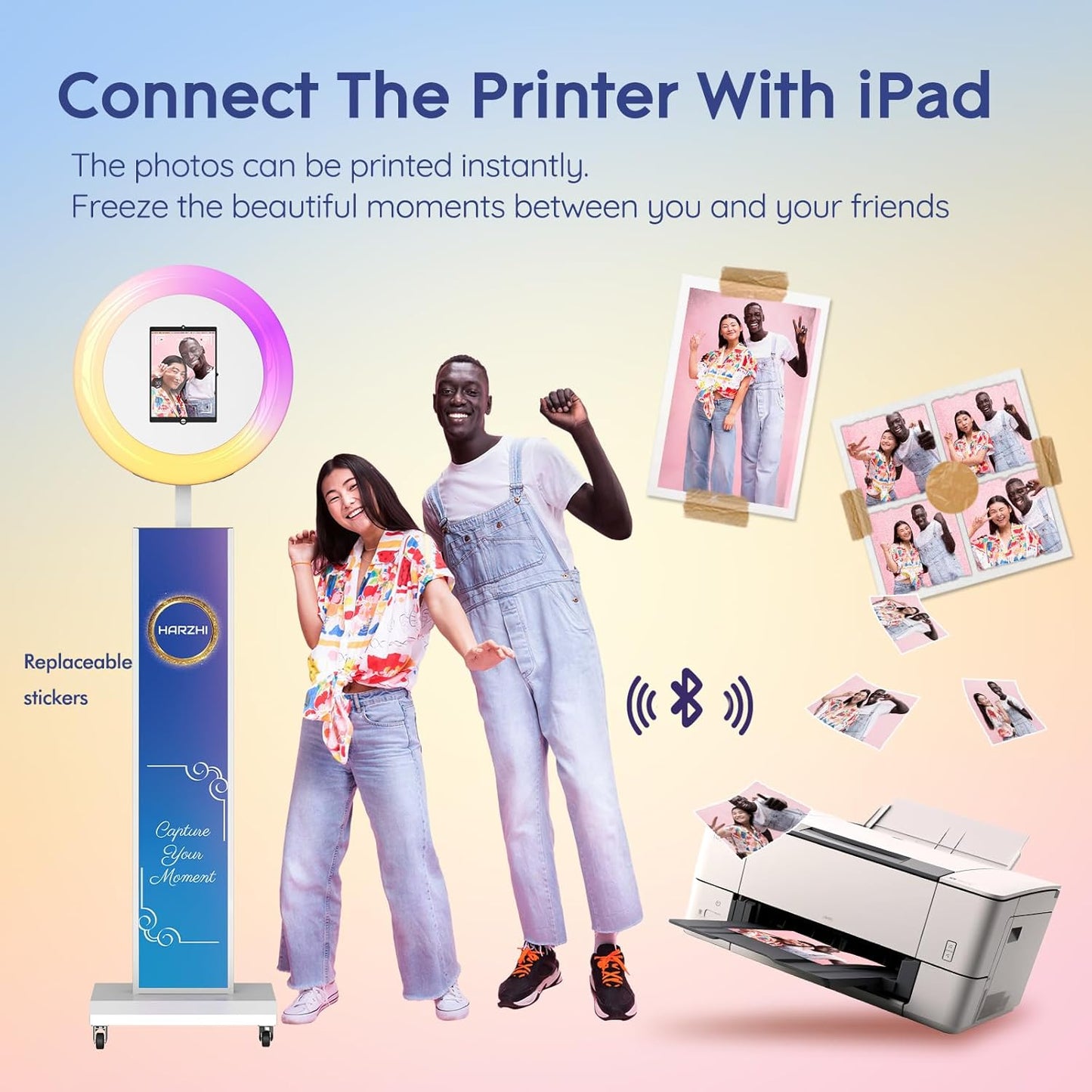 HARZHI Portable Photo Booth Compatible with Ipad, Large Lightbox Ipad Photo Booth for Christmas Wedding Party Provide ChackTok Software APP VIP, Free Custome Logo, Flight Case White