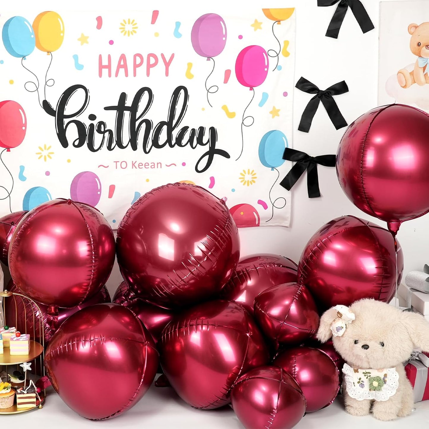 12Pcs Burgundy Red Round Foil Balloons, 22" 15" 10" 4D Helium Maroon Ball Balloon, Metallic Deep Red Foil Balloon for Birthday Graduation Wedding Baby Shower Valentine's Day Prom Party Decorations