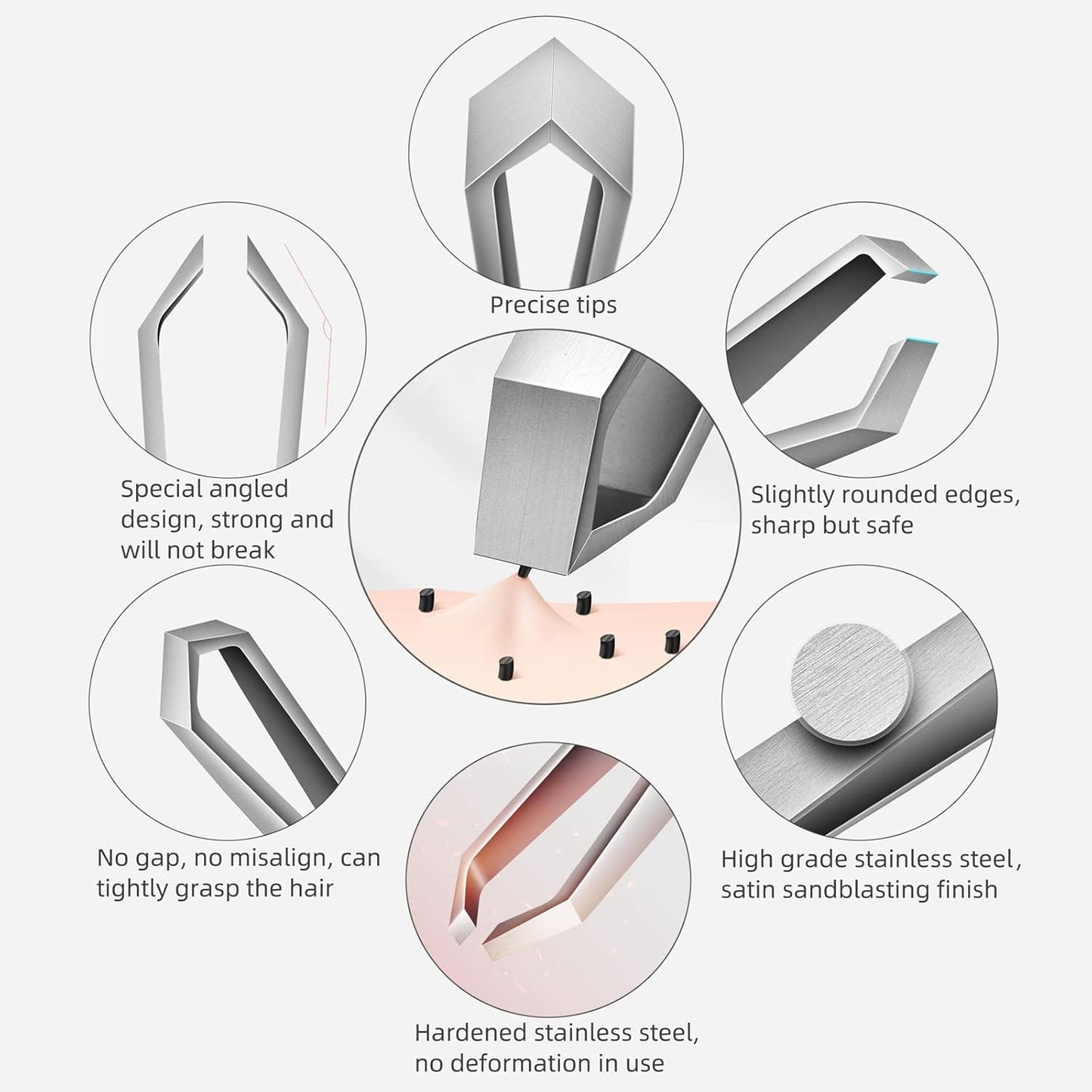 Beard Tweezers, White Hair Plucking Tweezers, Stainless Steel, Fine Hair Removal Tweezers, Eyebrows Shaping Tool, 5mm Tip, Cyan PU Case 1Pack, Silver, 1.0 Count, (BRTW-SSS-96WDQP)