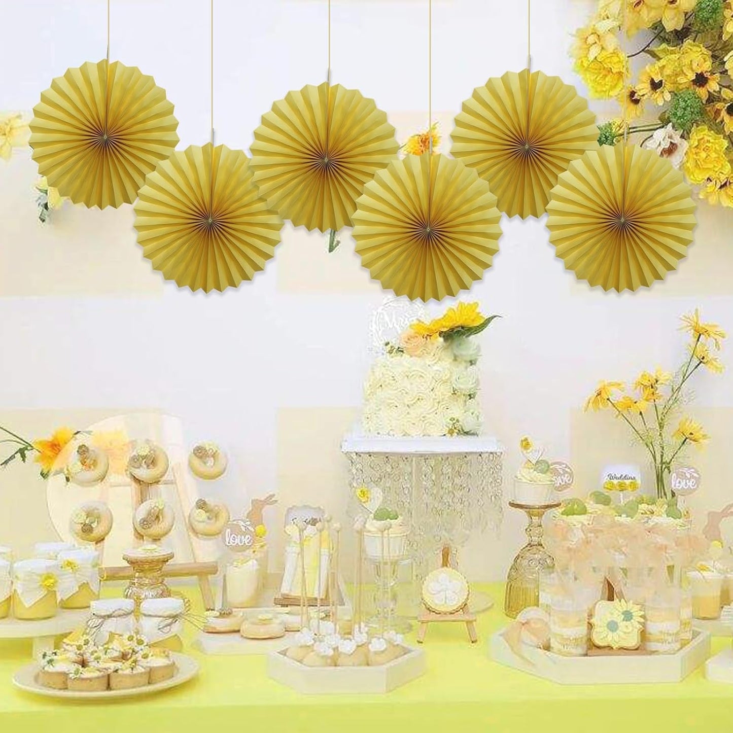 Yellow Birthday Decorations,DIY Yellow Paper Fans Hanging Decoration ,Party Supplies Party Fans 16in, Wedding Graduation Events Accessories 30 Color DIY Set （Yellow）