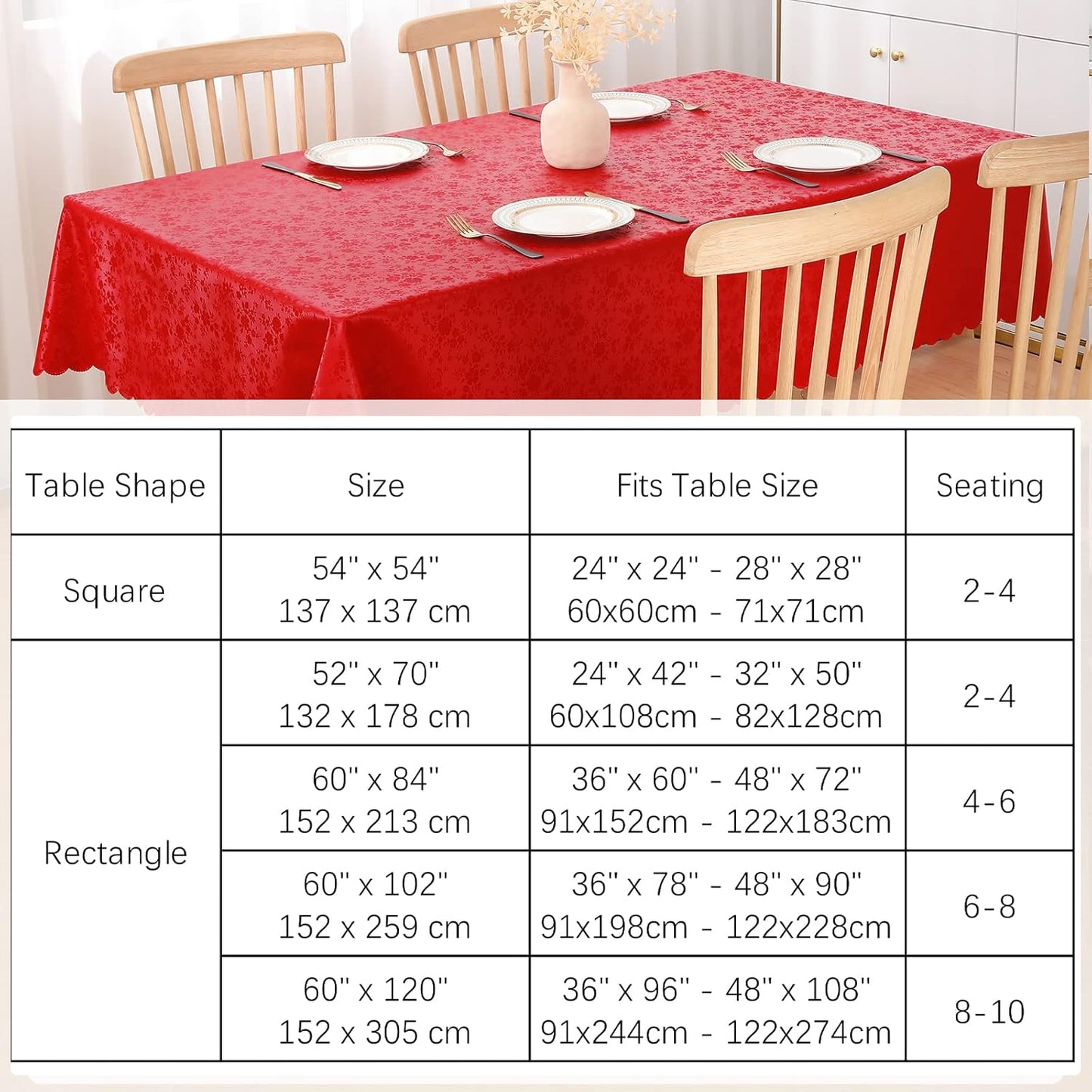 Smiry Square Table Cloth, Waterproof Heavy Duty Vinyl Tablecloths, Wipeable Washable Table Cover for Kitchen and Dining Room (Red, 54" X 54")