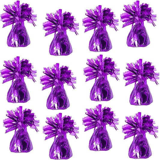 ROYALHOUSE Metallic Plastic Wrapped Balloon Weights for Party Decorations, 12 Pcs (Purple)