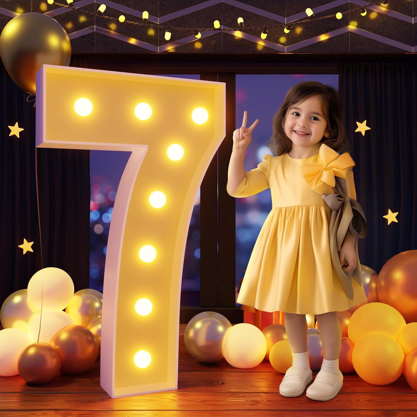 Marquee Numbers 3 Feet Tall Large Light Up Numbers 7th 17th Sweet Sassy and Seven Birthday Decorations Girl Boy Big Yellow Light Outdoor Anniversary Decorations Balloon Arch Kit Party Backdrop 7