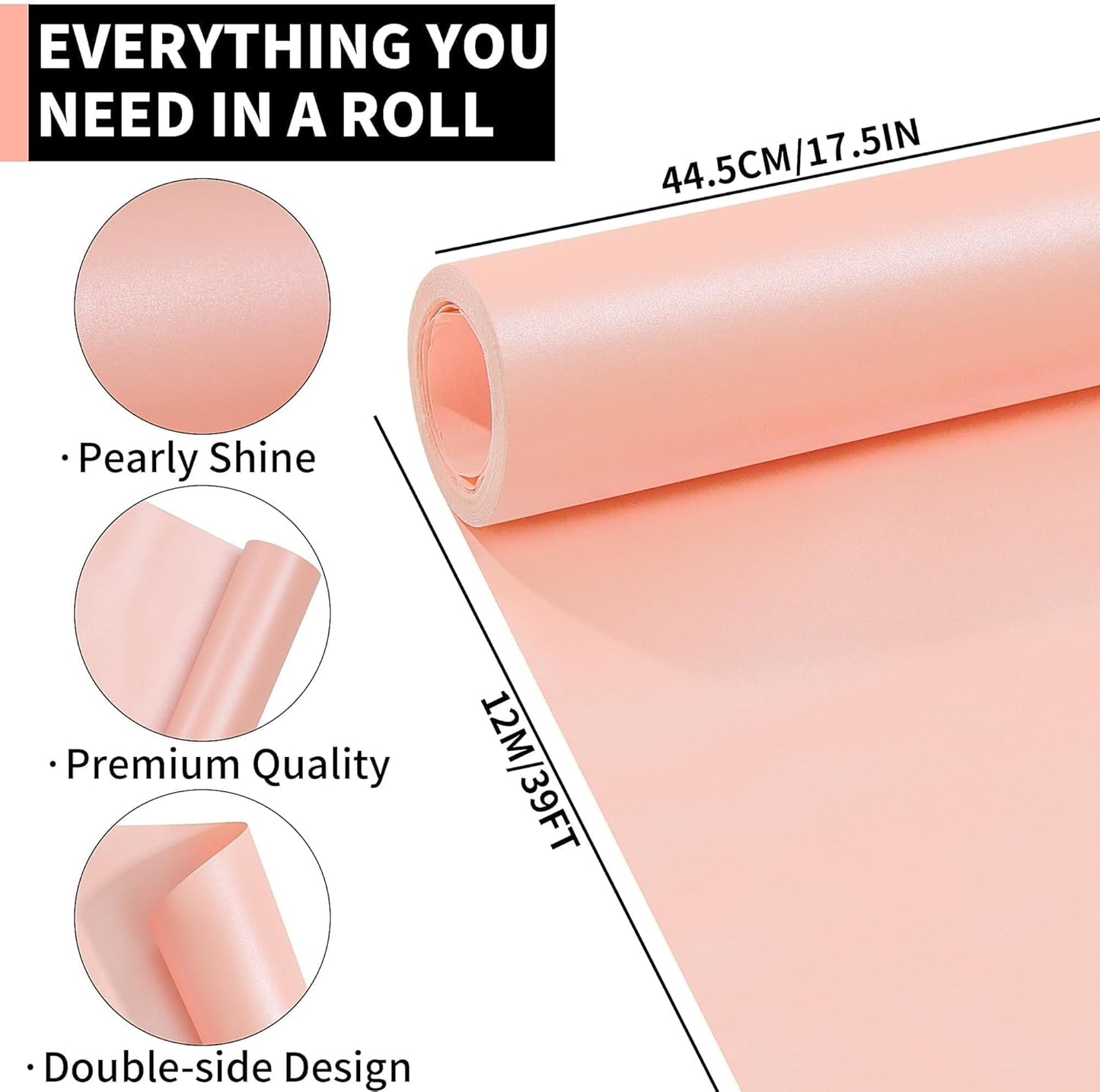 Matte Wrapping Paper Roll - Solid Color Pearly 17.3Inches X 39.4Feet Pink Shimmer Gift Wrapping Paper Roll Elegant Lustre Paper for Wedding,Valentine's Day,Birthday, Christmas,Baby Shower PAP11PK