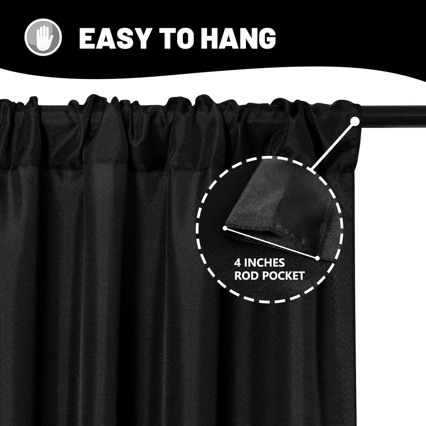 Black Backdrop Curtain for Party Black Background Curtains Rod Pocket Backdrop Drapes Panels Fabric Curtain Backdrop Black Birthday Party Decor for Boys Teens Men,5ft x 8ft, 2 Panels