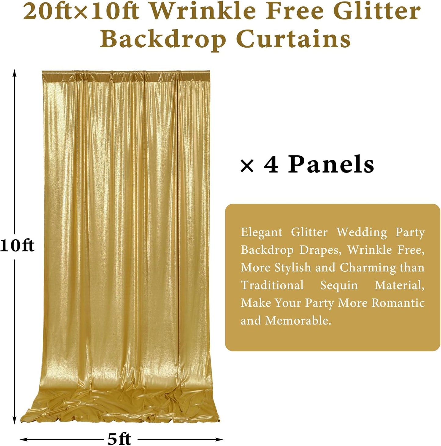 Outpain Thick 20 ft x 10 ft Gold Sequin Backdrop Curtain for Parties, Wrinkle Free Glitter Photo Backdrop Drapes 4 Panels 5x10ft Gold Back Drop Cloth for Wedding Christmas Photography Background