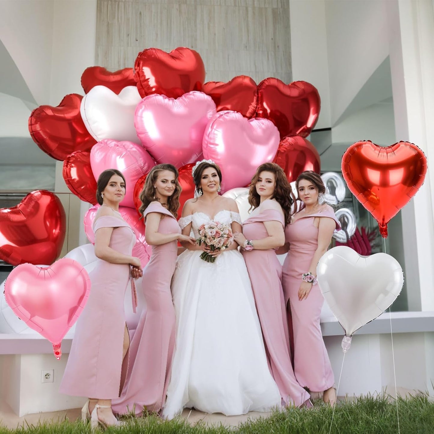 12 Pcs Heart Balloons - 18 inch Red Pink Heart Shaped Foil Helium Balloons for Wedding, Baby Shower, Valentine's Day Parties