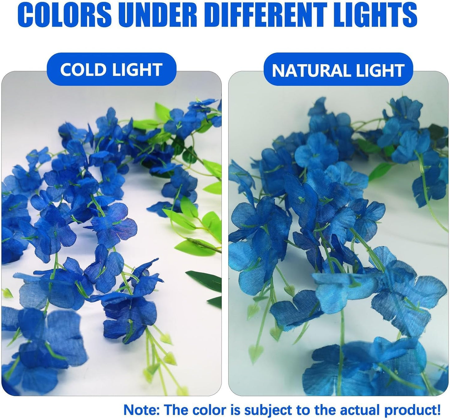 24 Pack Royal Blue Wisteria Hanging Flowers, 3.4 Ft Fake Hanging Flowers, Artificial Wisteria Garland Vines for Wedding Room Backdrop Outdoor Patio Garden Decoration