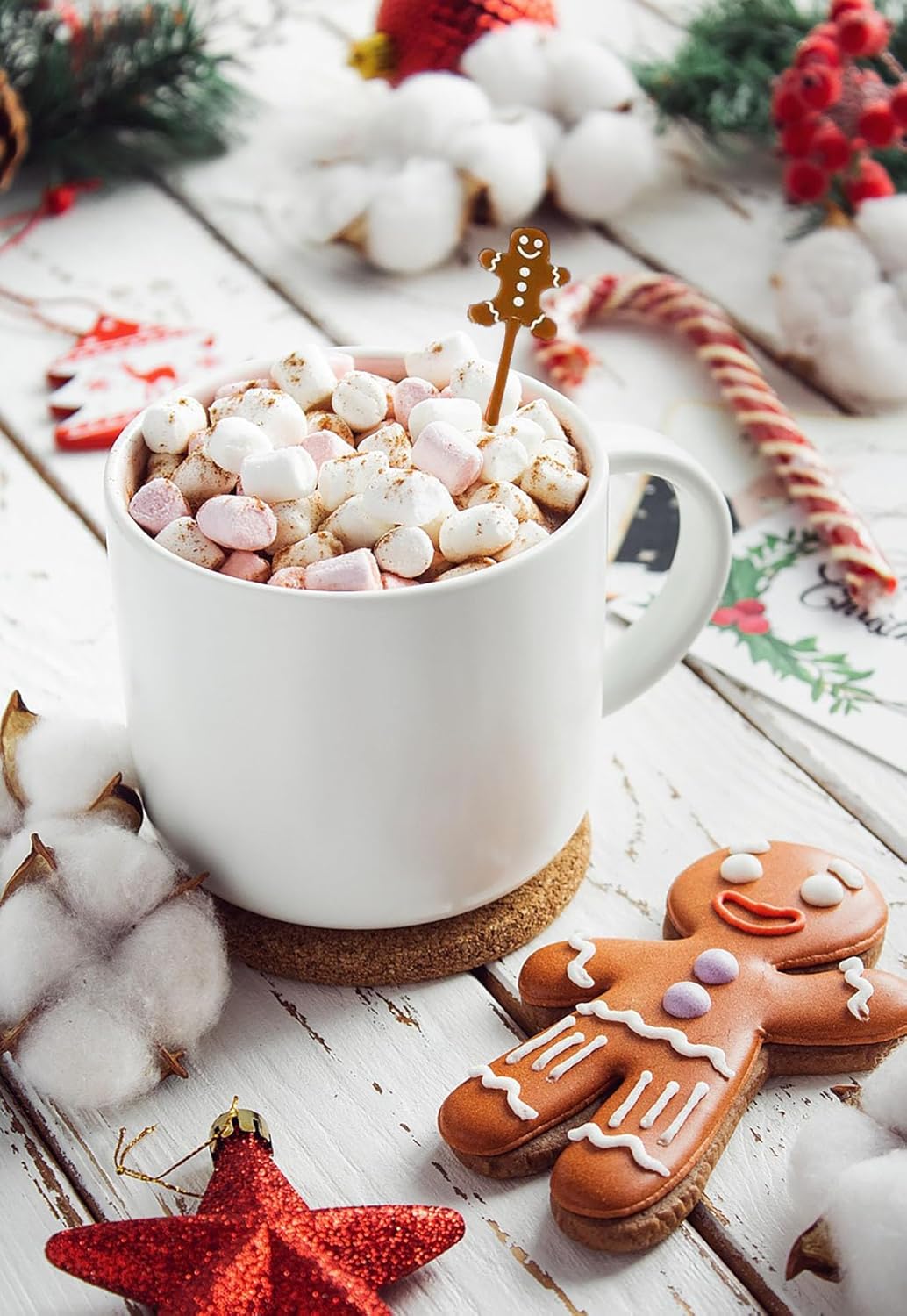 50 Pcs Christmas Drink Stirrers Xmas Coffee Stir Sticks Plastic Swizzle Sticks Cocktail Mixers for Holiday Party Supplies Hot Drinks Cocoa Bar Decoration