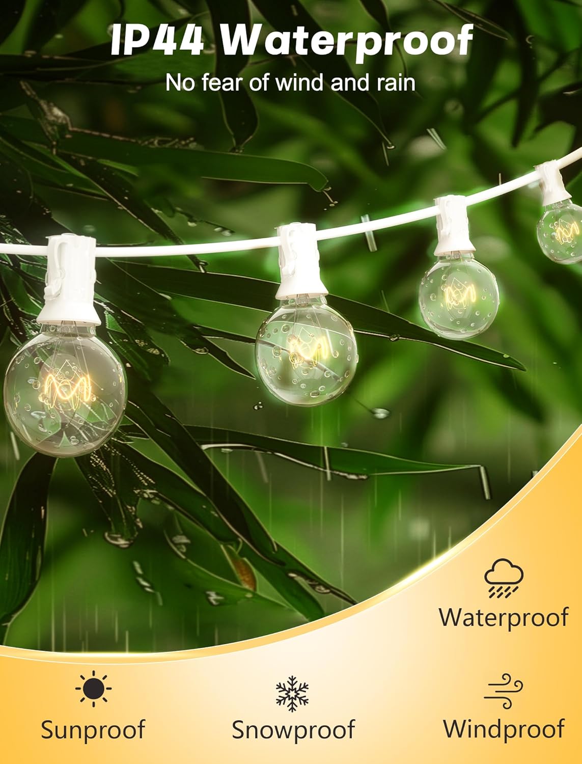 SUNSGNE 100Ft Patio String Lights, G40 Outdoor String Lights with 105 Clear Globe Edison Bulbs(5 Spare), 5 Watt Globe Bulb String Light for Indoor Outdoor Commercial Decor, White Wire