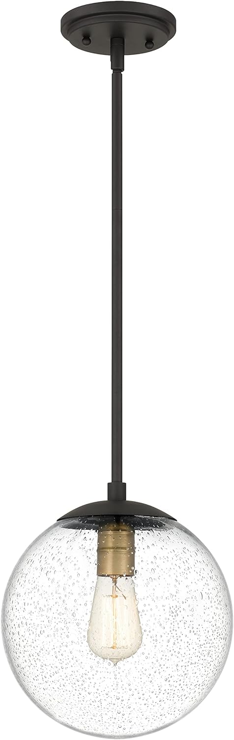 Globe Pendant Lighting, Black and Gold Pendant Light for Kitchen Island, 9.5 inch Seeded Globe Glass Shade for Kitchen, Hallway, Entryway, Dining Room, Bedroom, Living Room