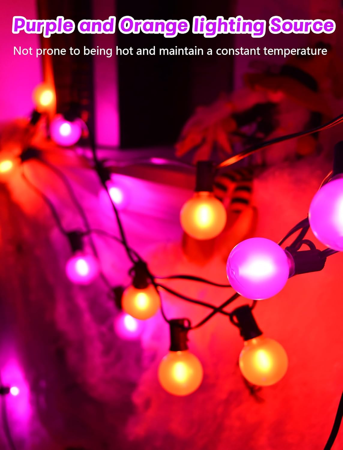 25ft Halloween String Lights Outdoor - G40 LED Orange and Purple String Lights with 27 Frosted Globe Bulbs(2 Spare), Vintage Halloween Decorations for Patio Balcony Porch Yard