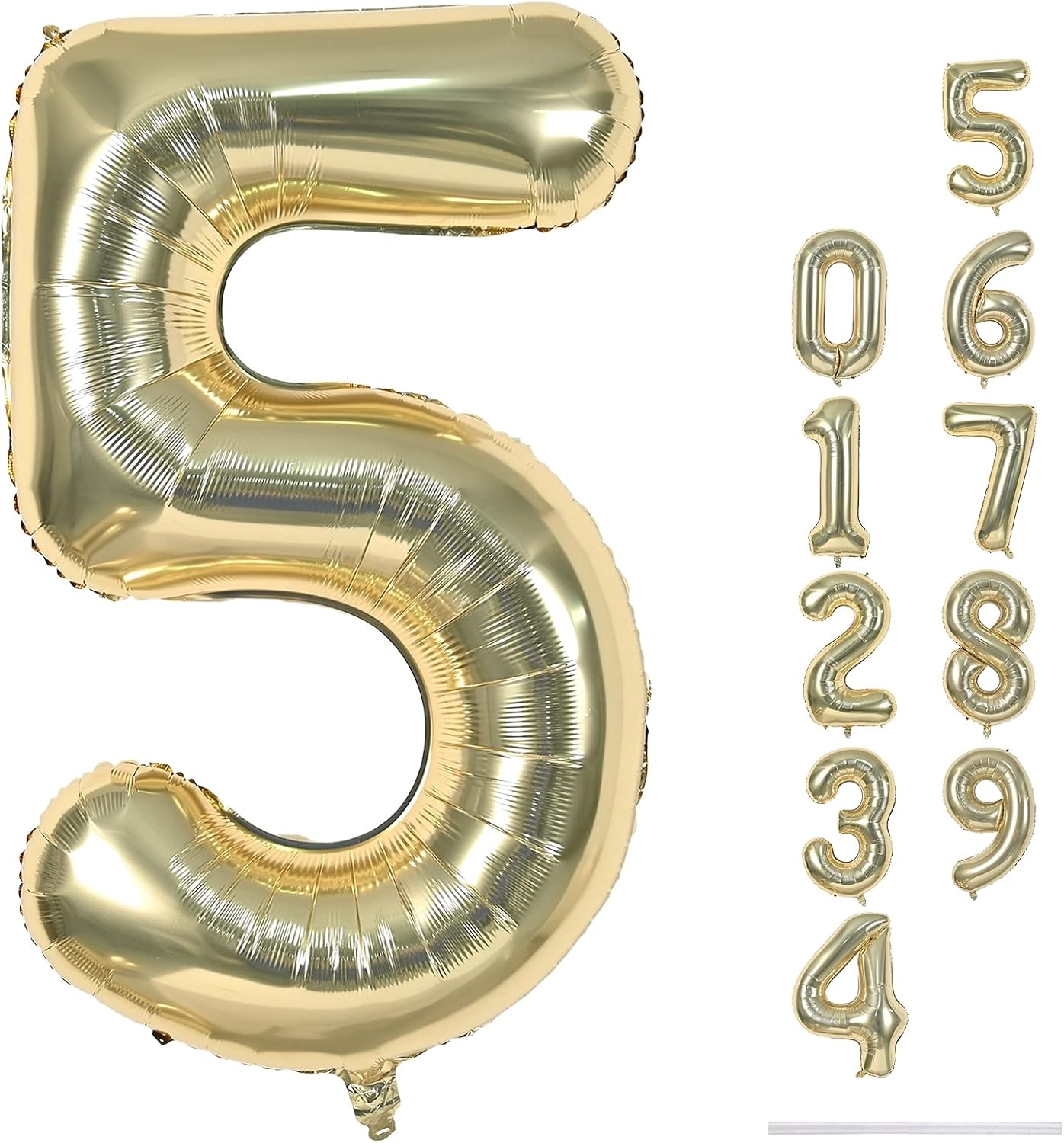 Champagne Gold Balloon Number 5, 40 Inch Large Self Inflating Foil Number Balloons 0-9, Light Gold Digital 5 Helium Balloon for 5th Girls Boys Women Birthday Party Graduation Anniversary Decorations