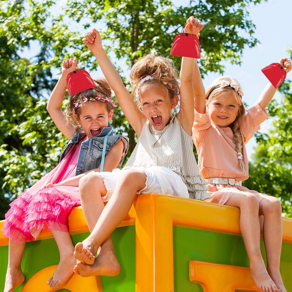 ArtCreativity 3 Inch Red Metal Cowbell Noisemakers - Pack of 12 - Loud Metal Cowbell Noise Makers with Handles, Great for Football Games, Sporting Events, New Year’s Eve, for Kids and Adults