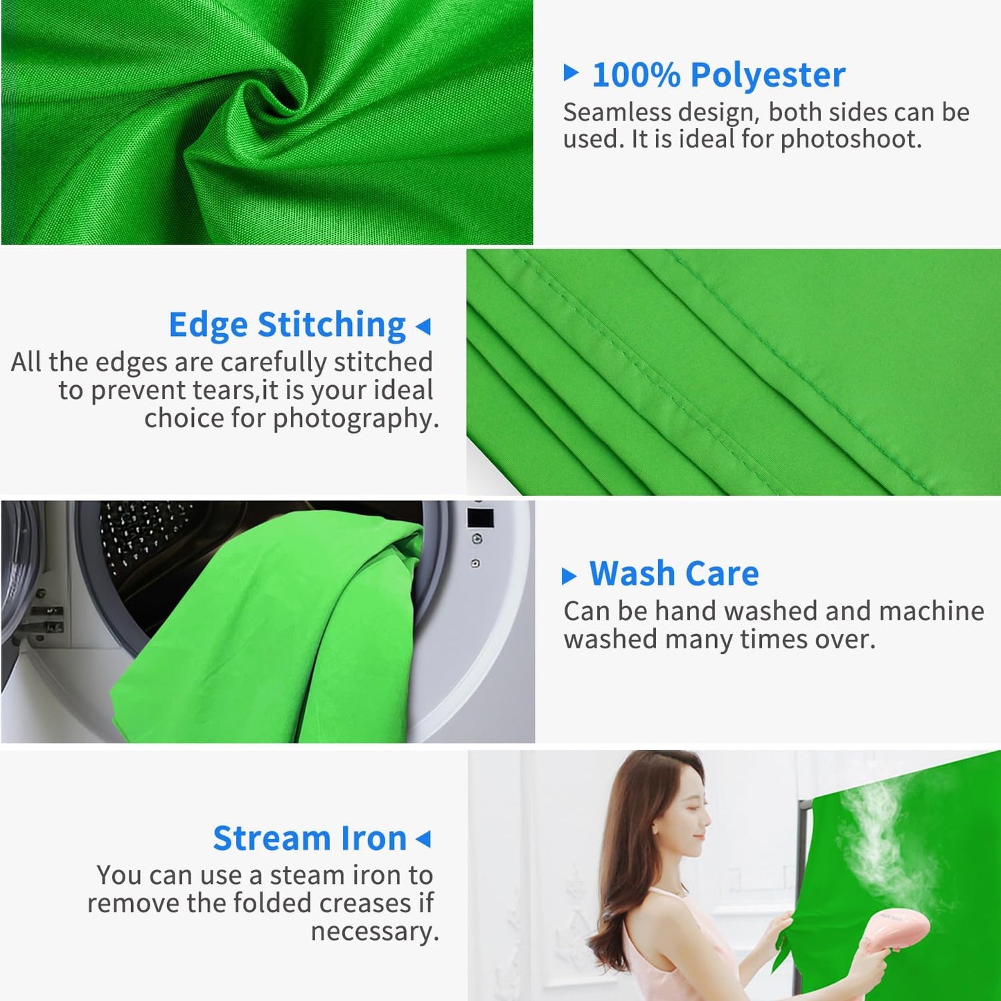 HEMMOTOP Green Screen Backdrop, 6x9 ft Greenscreen Background for Streaming, Seamless Polyester Green Photo Backdrop Fabric Sheet for Photography, Video Recording (Backdrop only)