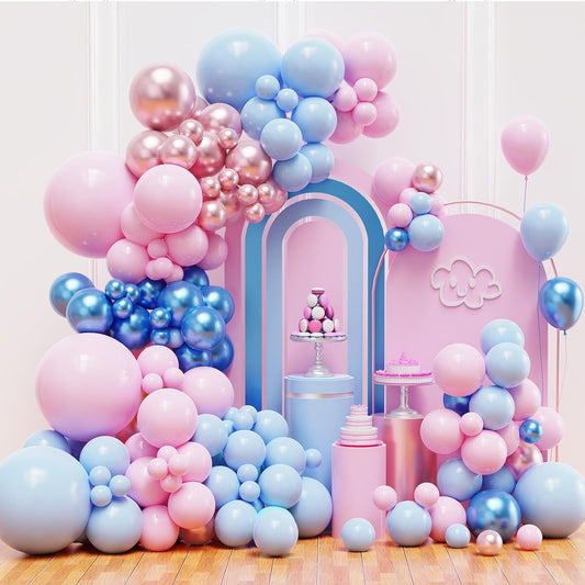 Pink and Blue Balloons Garland Arch Kit, Gender Reveal Balloons Arch Kit, Metallic Blue Pink Balloon for Boy or Girl Gender Reveal Birthday Baby Shower Party Decorations