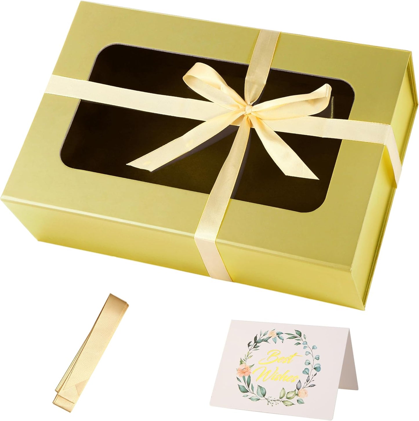 TIACABO Gold Large Gift Box with Window, 13.5"x9"x4.3" Bridesmaid Boxe for Gifts Giving,Birthday Gift Boxes with Magnetic,Closure Lid Gifts Box for Presents,Cute Boxe,Luxury for Gift Packaging