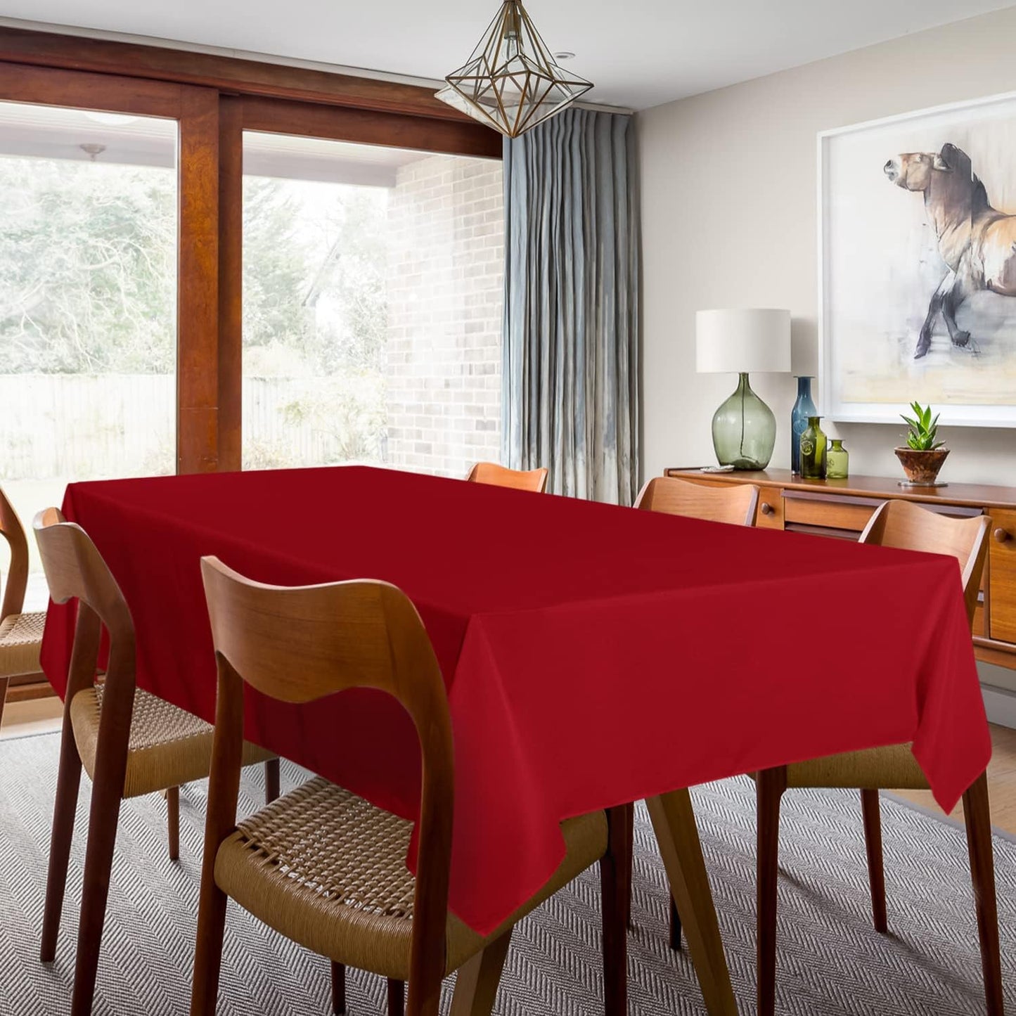 sancua 2 Pack Red Tablecloth 60 x 120 Inch, Rectangle 8 Feet Table Cloth - Stain and Wrinkle Resistant Washable Polyester Table Cover for Dining Tables, Buffet Parties and Camping
