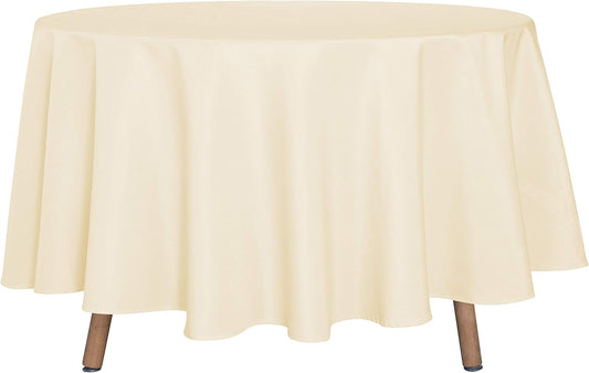 sancua Round Tablecloth - 90 Inch - Water Resistant Spill Proof Washable Polyester Table Cloth Decorative Fabric Table Cover for Dining Tables, Buffet Parties and Camping, Beige