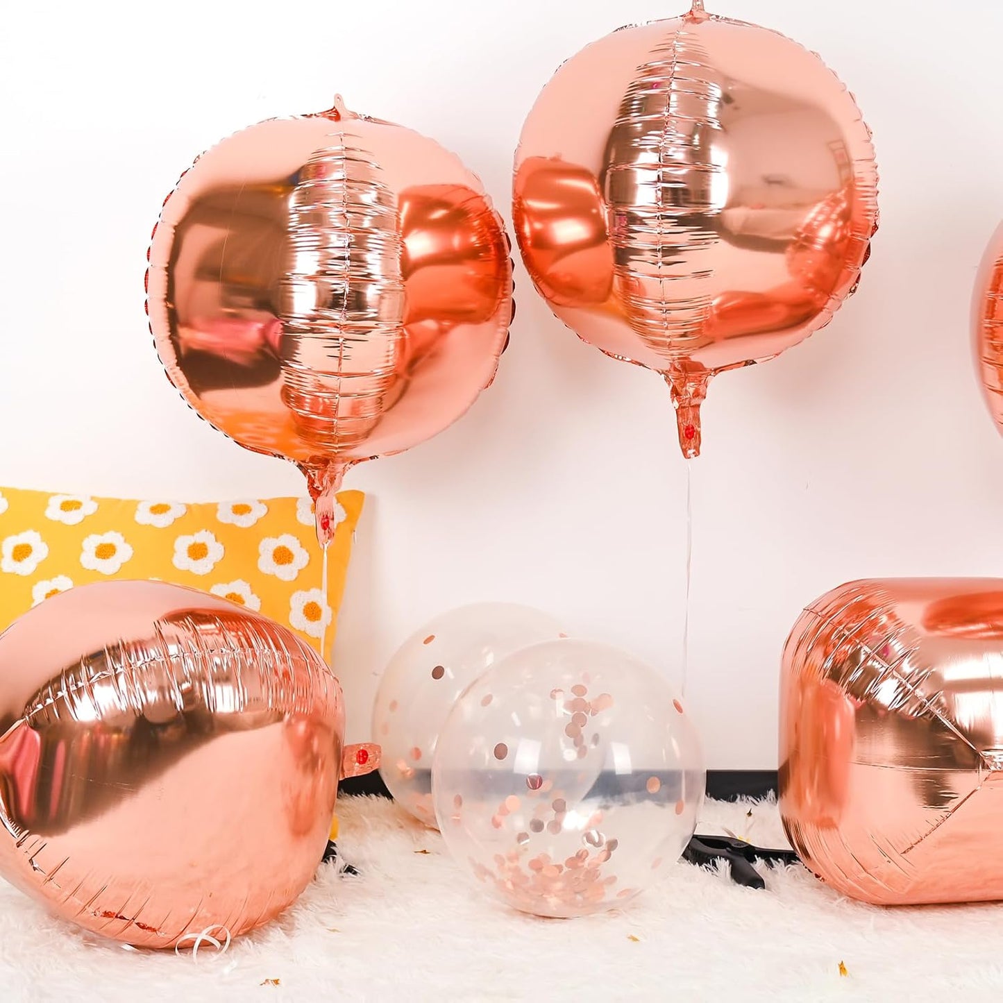 6Pcs Rose Gold Round Foil Balloons,Giant 4D Round Ball Balloons,22 Inch Metallic Rose Gold Balloon for Birthday Wedding Graduation Prom Party Decorations