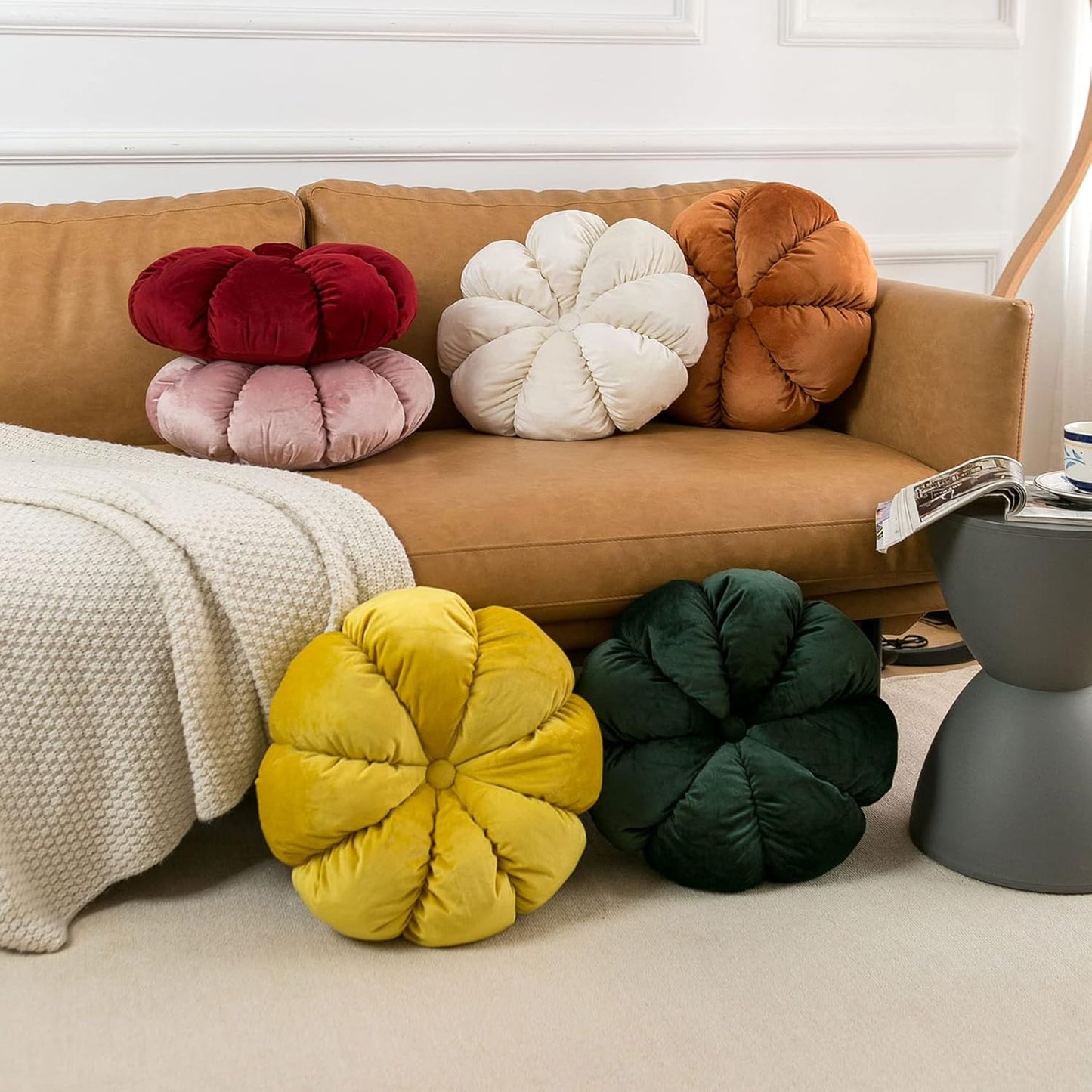 Flower Pillow Cushion Round Decorative Throw Pillow for Couch Bedroom Flower-Shaped Floor Cushion for Girls Kids (Yellow, 15.7”)