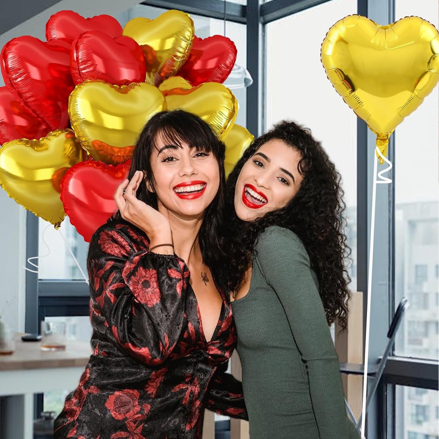 Gold-Red Heart Balloons,18inch Gold Heart Shaped Foil Balloons & Red Foil Balloon for Anniversary Wedding Engagement Birthday Party Valentines Day Decorations(12Pcs)