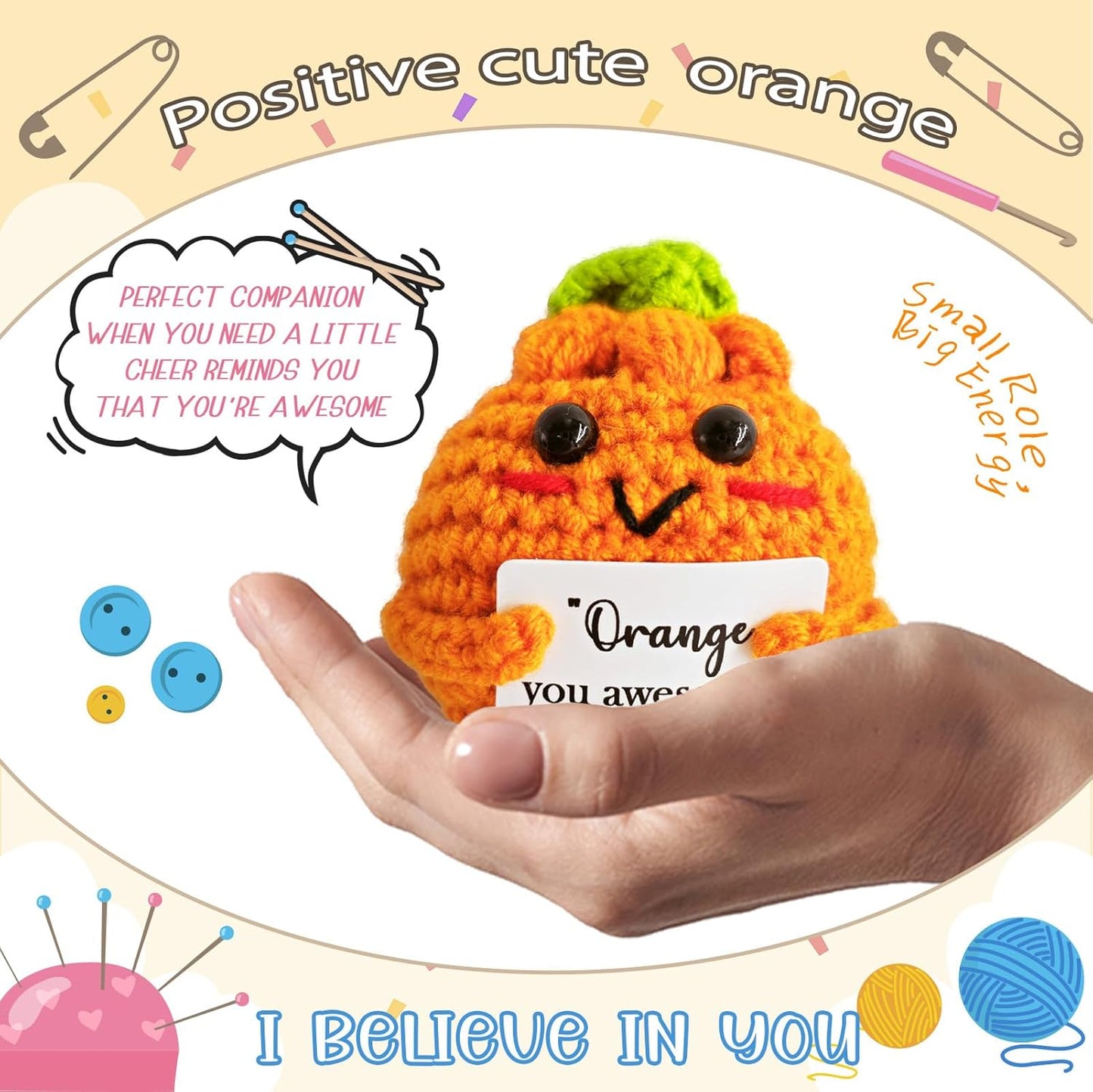 Emotional Support Crochet Orange,Lovely Gift for Kids,Friends,Mom,Dad,Grandpa,Grandma,Colleagues,Classmates,Graduation Gift,Positive Orange,Home Office Decoration