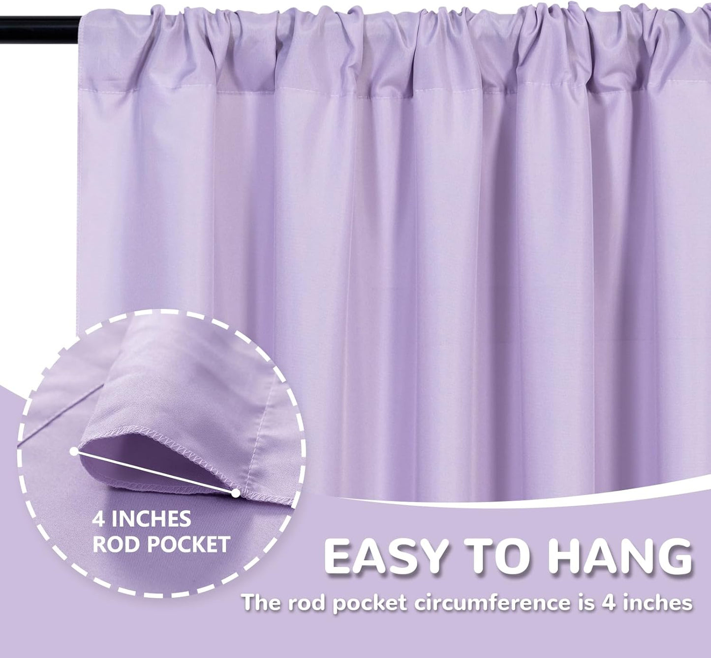 MEETSKY Lavender Backdrop Curtain for Parties Wedding Light Purple Background Curtains Backdrop Rod Pocket Drapes Fabric Decoration for Birthday Gril Party Baby Shower Photoshoot, 5ft x 10ft, 2 Panels