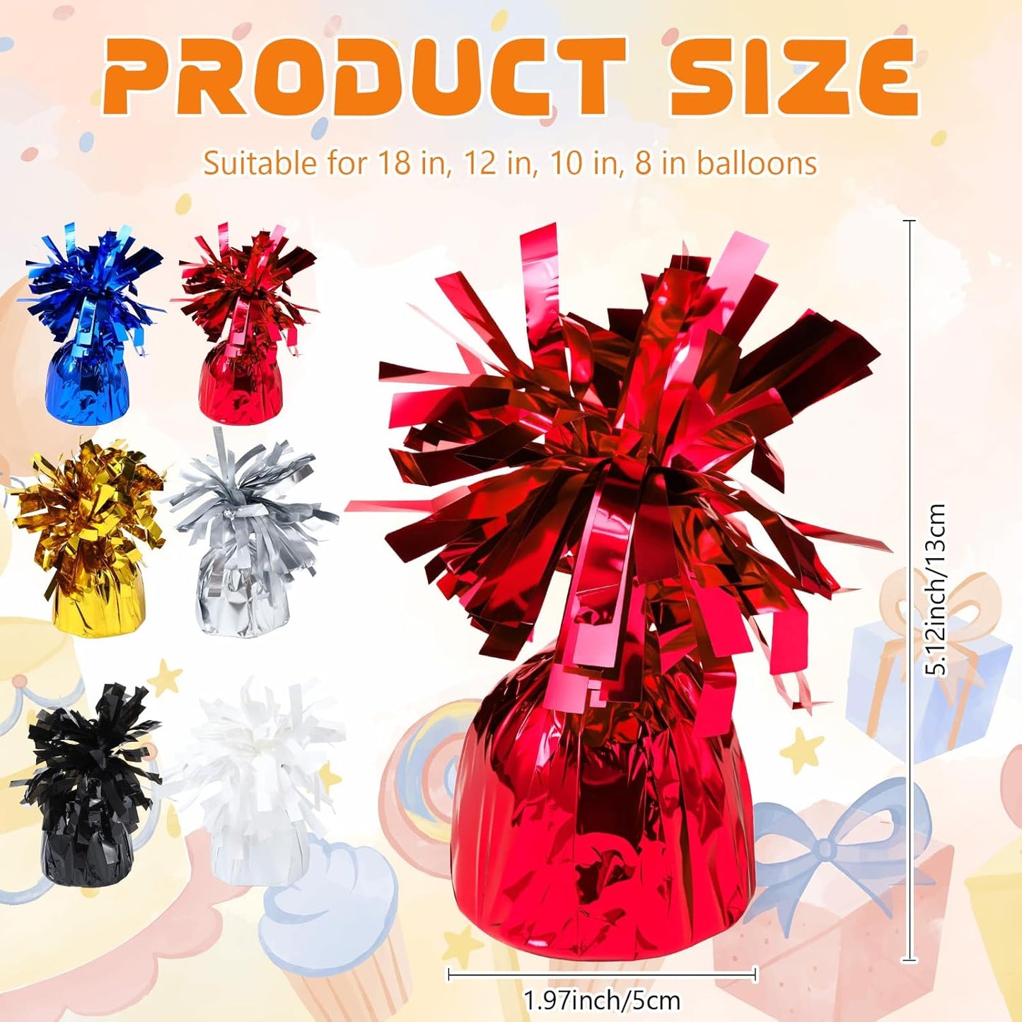 6 Pack Red Balloon Weights Metallic Holder Anchors Balloon Holder Weights for for Birthday 2025 Graduation Party Christmas Wedding Celebration Decoration (Red)