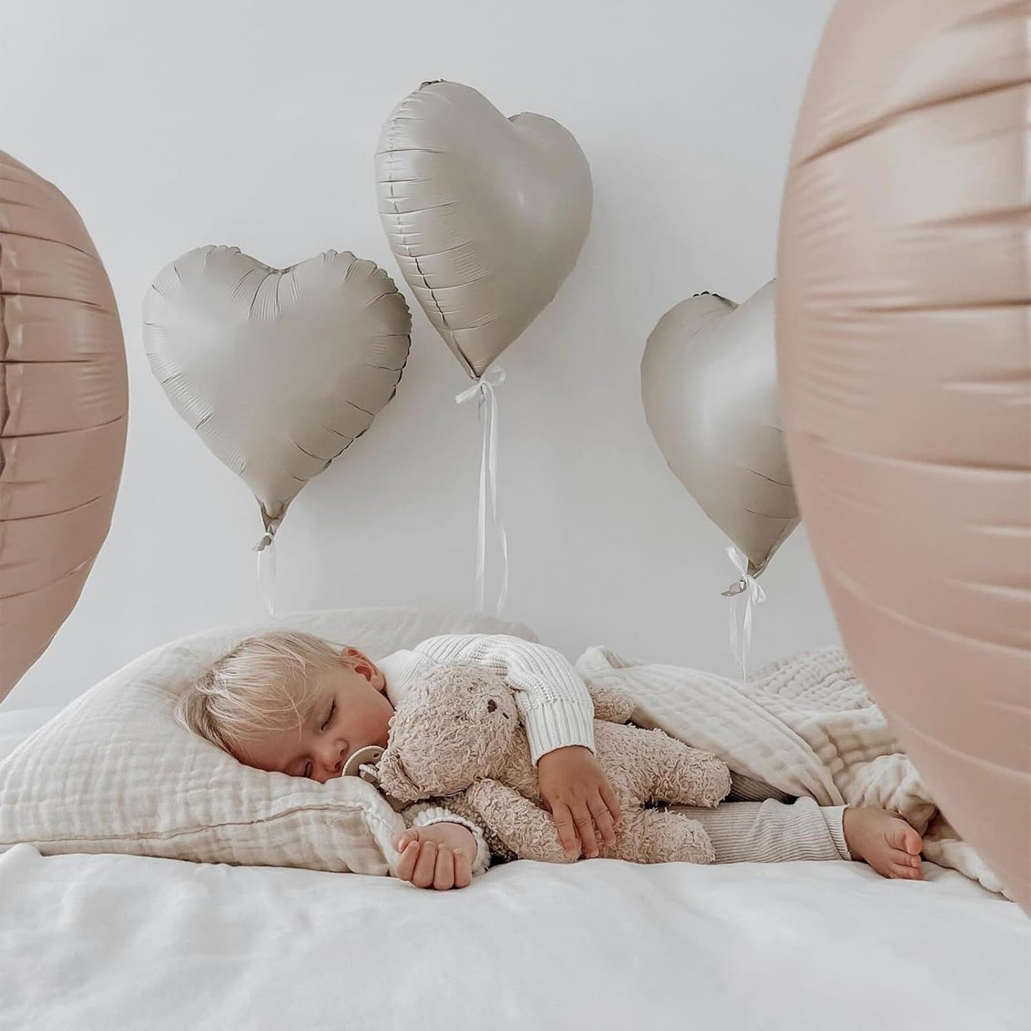 Cream White Heart Balloons,12Pcs Sand White Heart Shaped Foil Balloons,18Inch Beige Helium Polyester Film Balloon for Baby Shower Birthday Anniversary Wedding Party Decorations