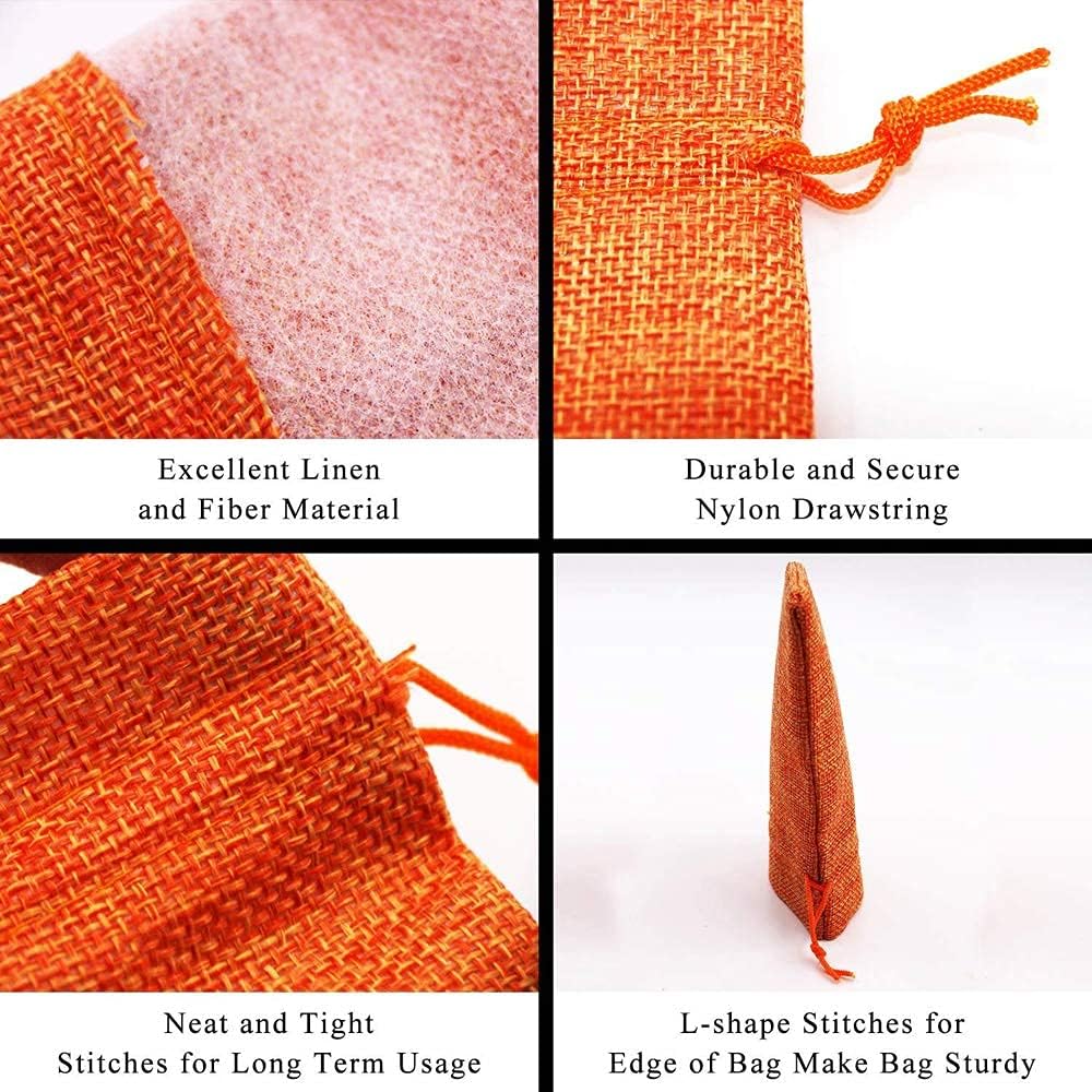 20Pcs Burlap Gift Bags 2.7 x 3.5 inch, Orange Jute Drawstring Bags for Halloween Party Favors, Jewelry Candy Pouches, Arts Crafts