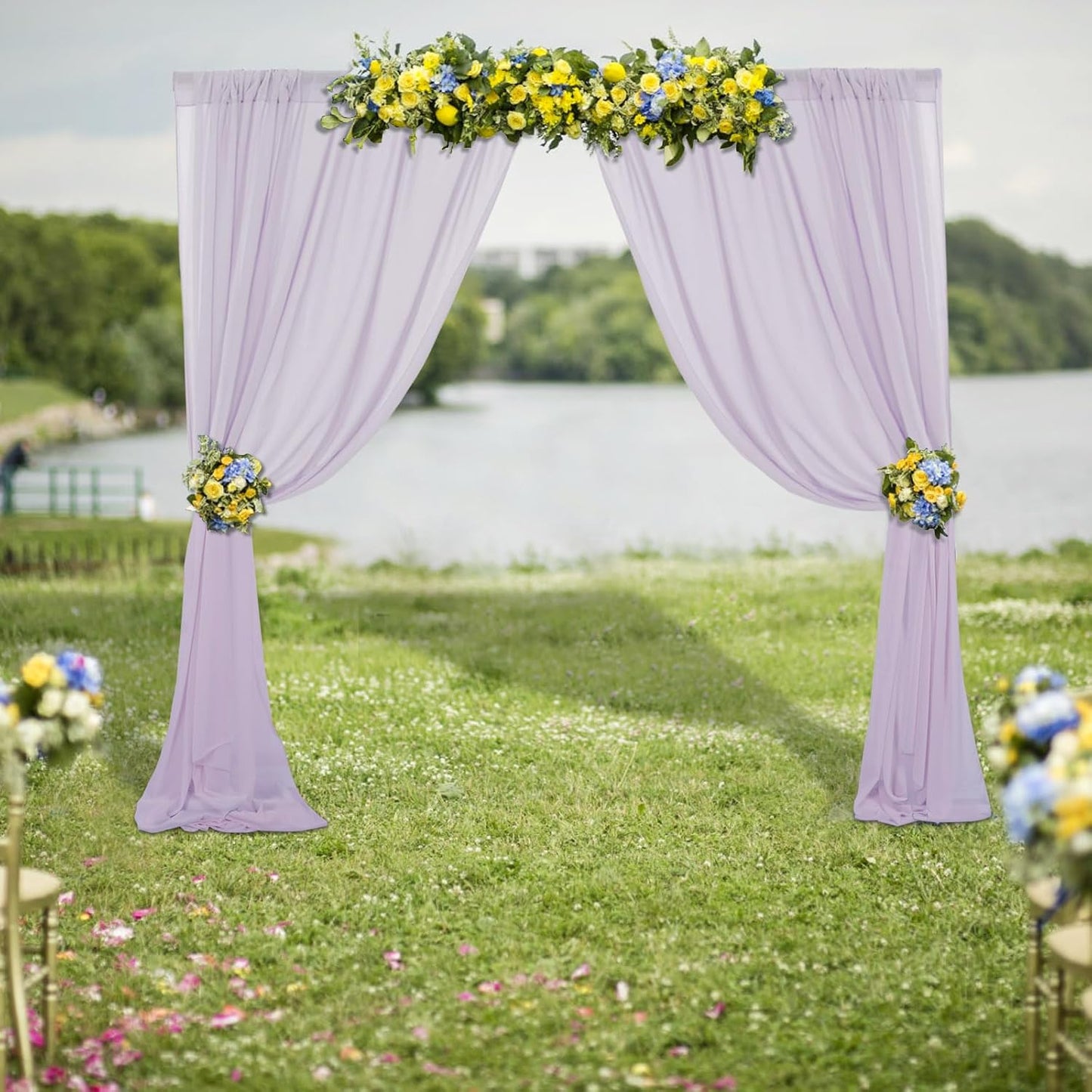 DUOBAO Light Grey Sheer Curtains 2 Panels, 10FT Long, Silver Chiffon Drape, Rod Pocket, Translucent Semi-Sheer, Living Room & Bedroom, 59W x 120L