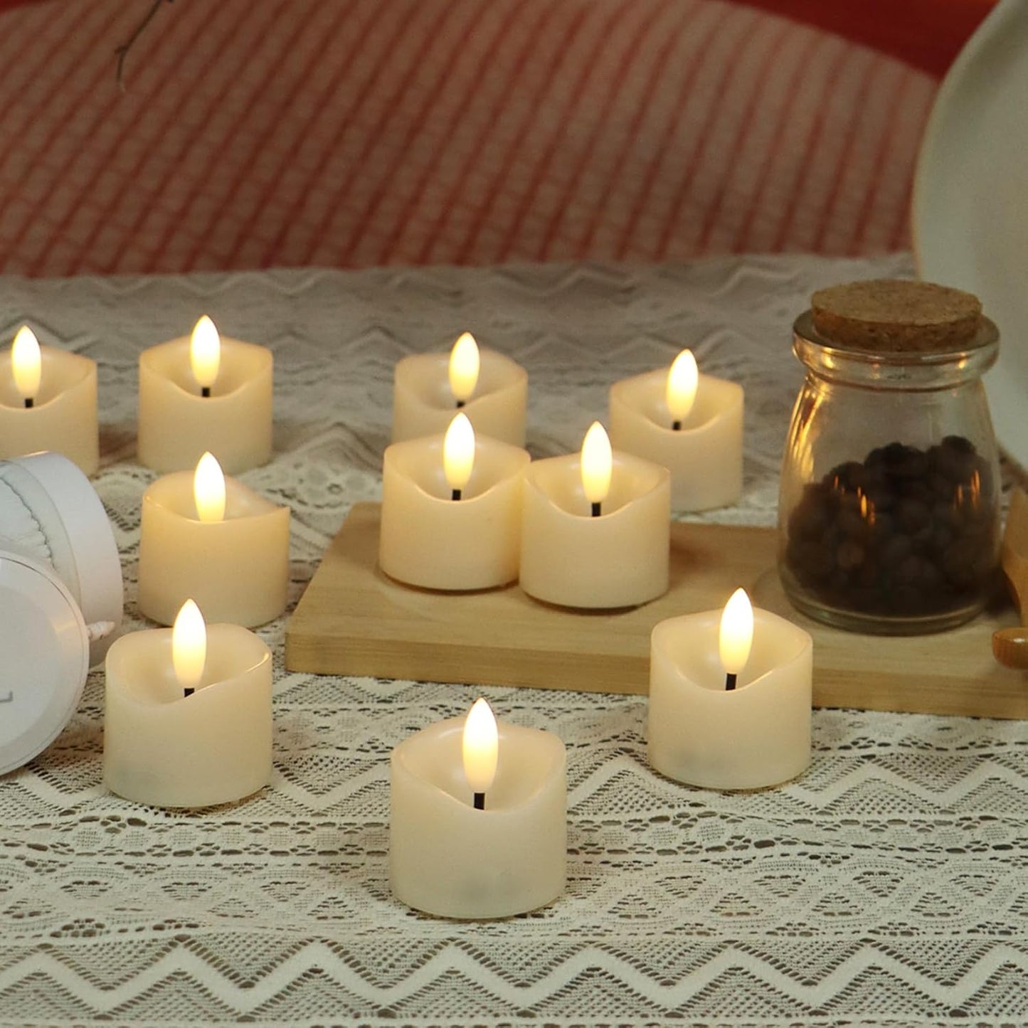 12 Pack Battery Operated Votive Candles 1.5 x 1.67 inches Flameless Votive Tealights Black Wick Tea Lights LED Electric Fake Candles Realistic for Wedding Christmas Thanksgiving Party Decoration