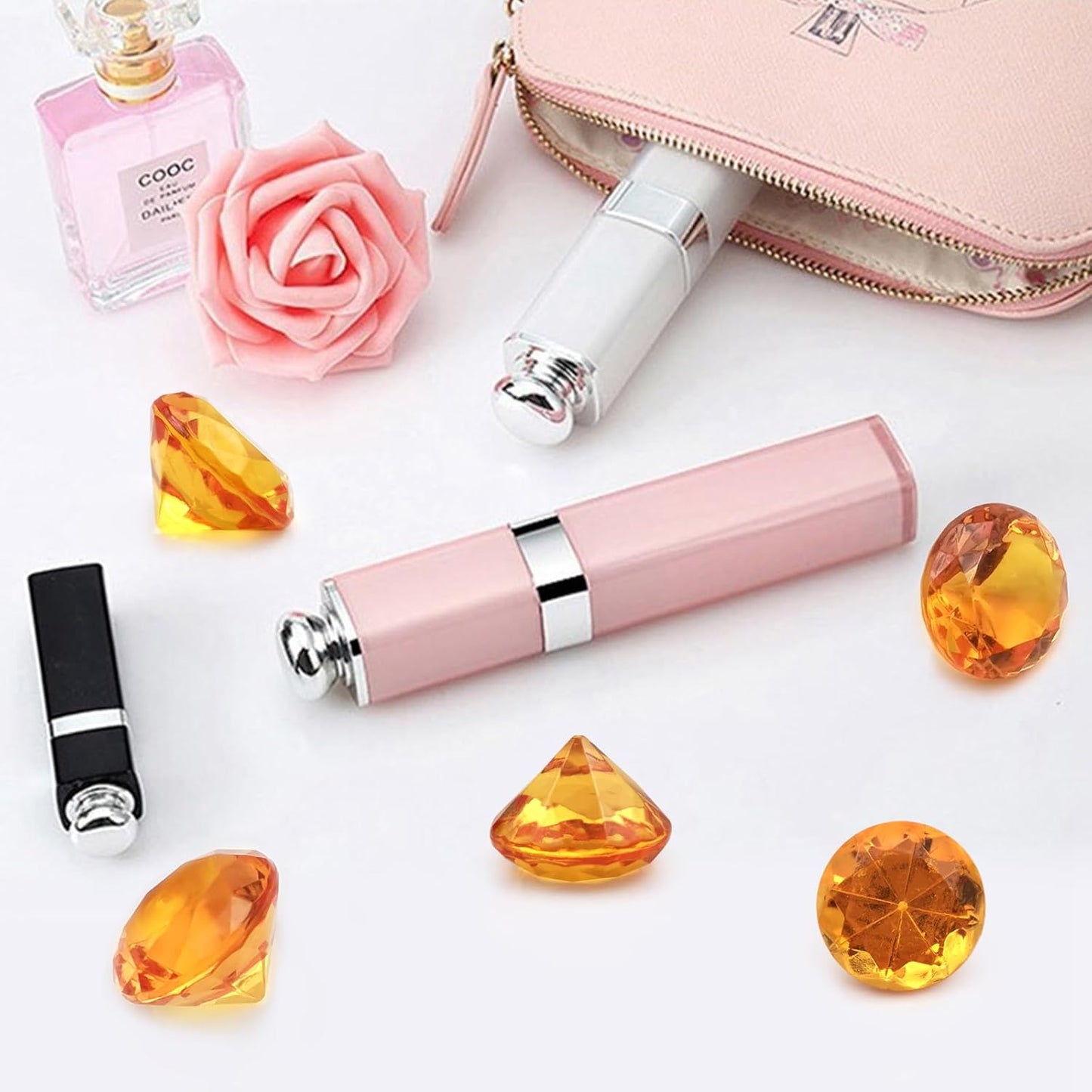 100 PCS Acrylic Diamond Gems, Orange Acrylic Diamonds 1 Inch Acrylic Gemstones Vase Filler Fake Gems Plastic Gems for Home Table Scatters Party, Event, Wedding, Arts & Crafts, Birthday Decorations